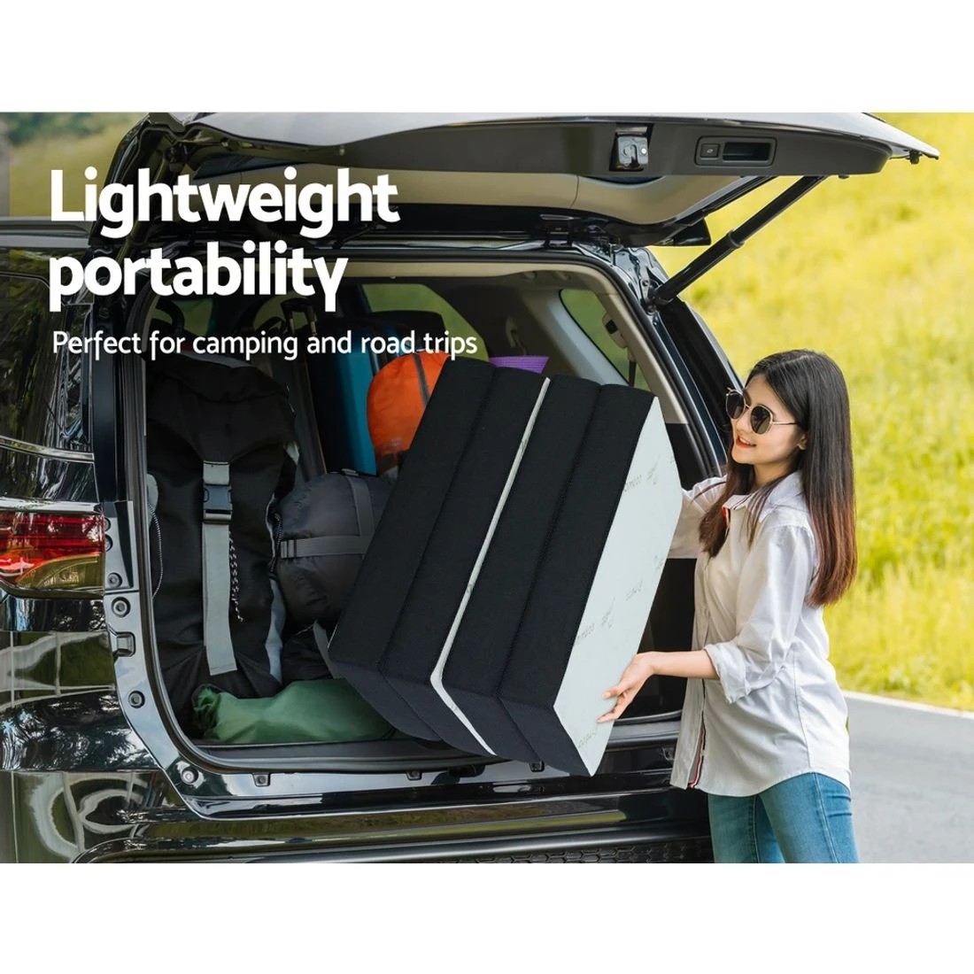 4 Giselle Bedding Foldable Mattress Folding Foam Sofa Bed Mat Bamboo Portable Easy Storage Comfortable Support
 - black, 4 of 4