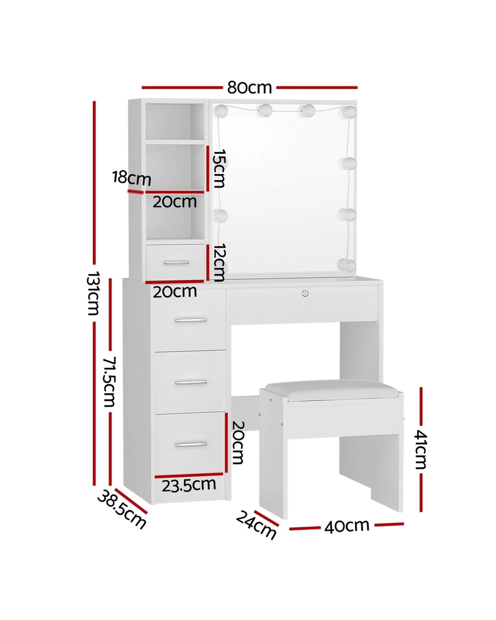 2 Artiss Dressing Table Set Stool 10 Led Bulbs  Dylan - White, 2 of 8