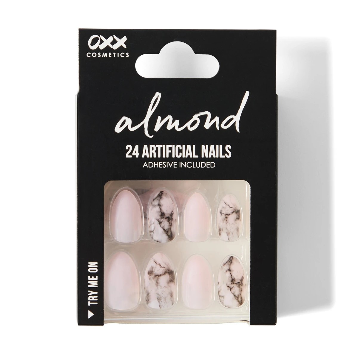 1 OXX Cosmetics 24 Pack Artificial Nails with Adhesive - Almond Shape, Pink Marble, 1 of 5
