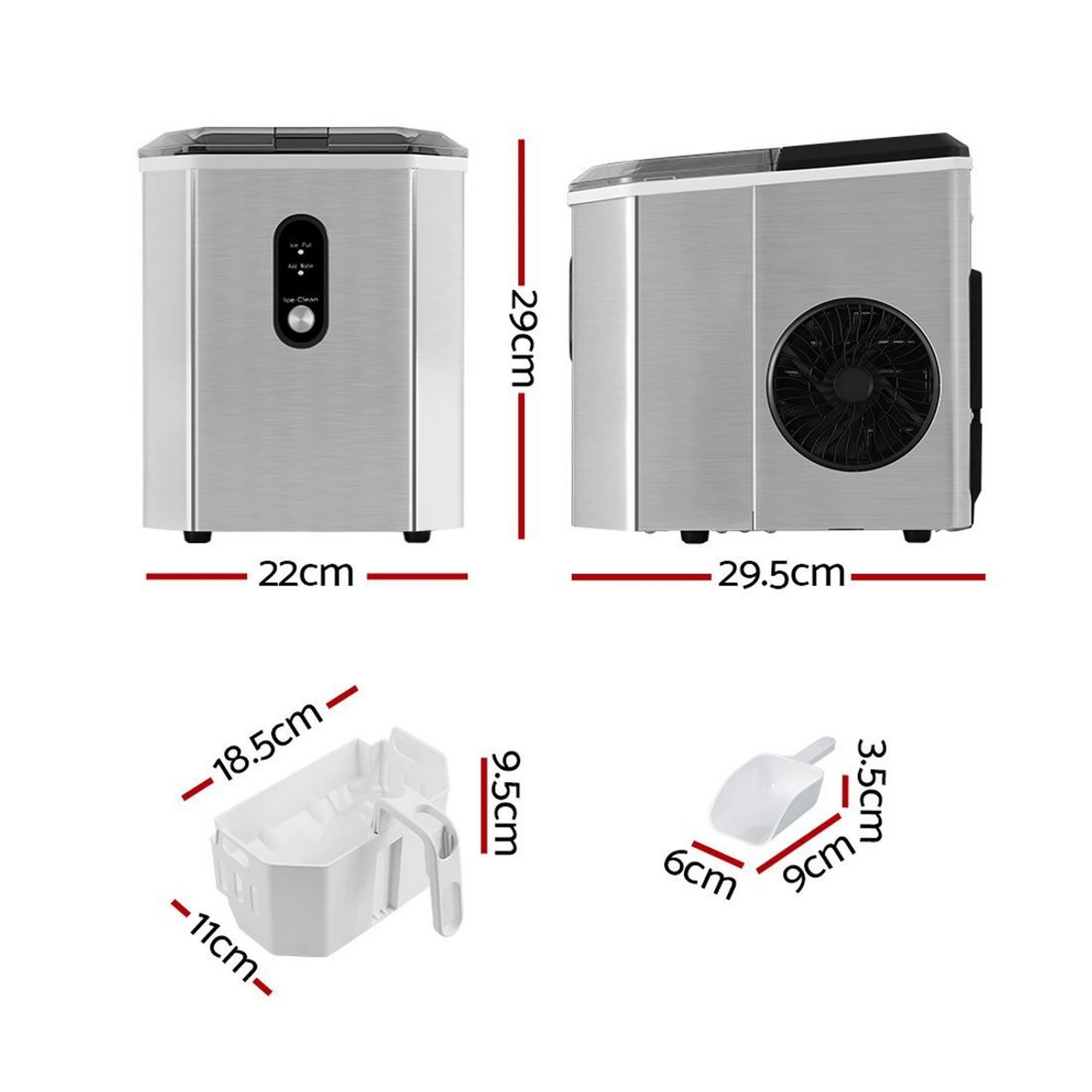 2 Devanti 12kg Ice Maker Machine w/Scoop Holder - Silver, 2 of 7