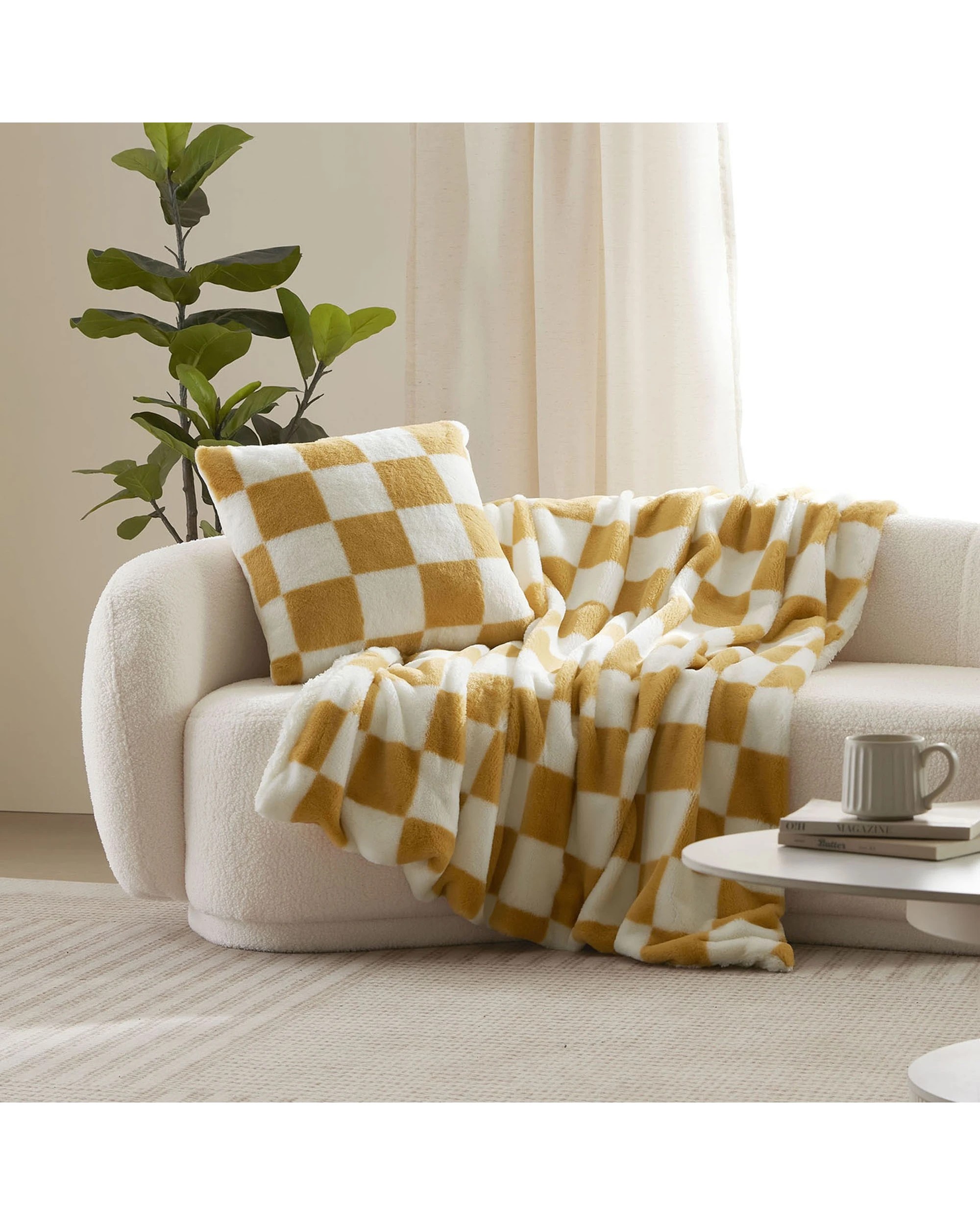 1 Dreamaker Checkered Plush Throw Blanket 130x170cm - Chai and Cream, 1 of 6