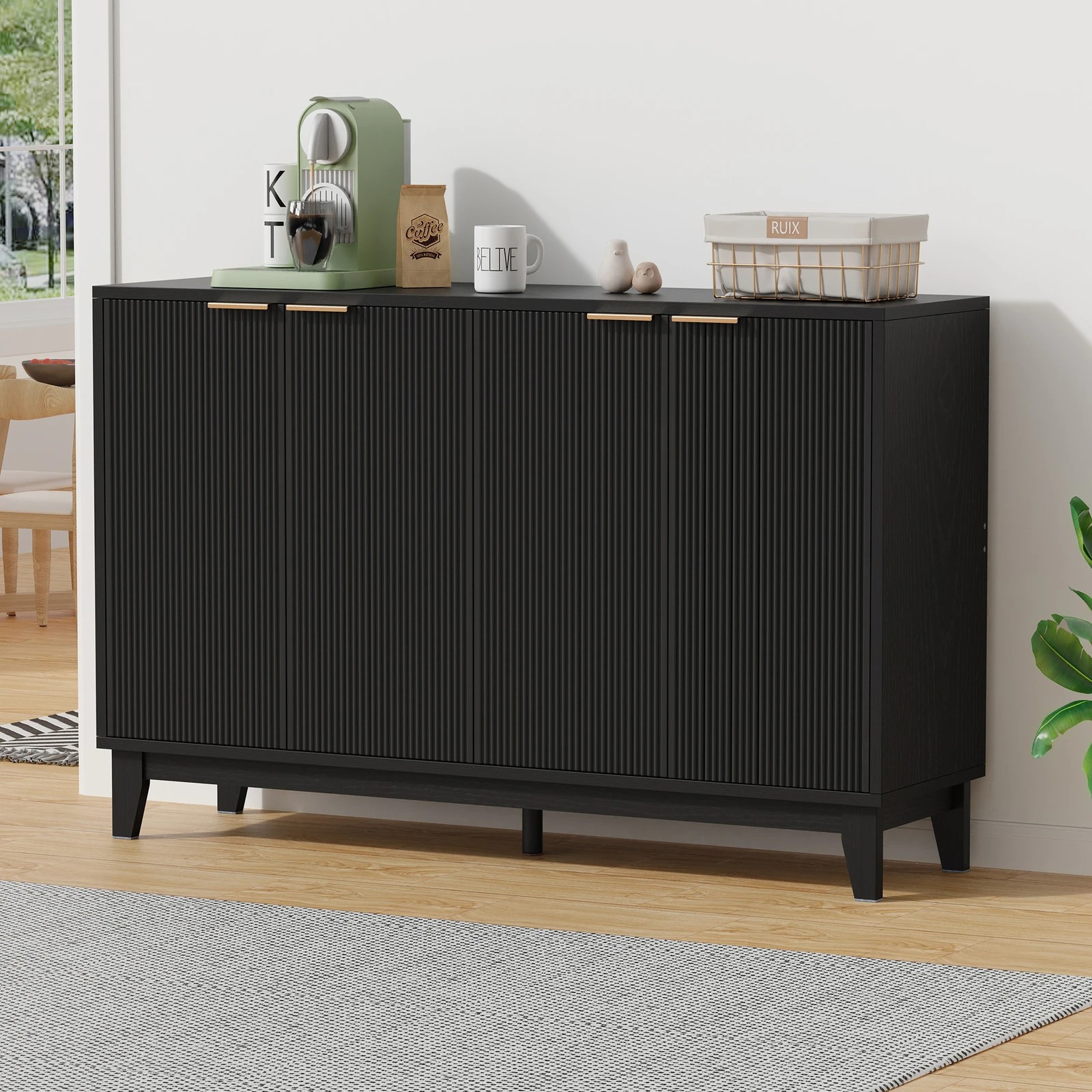 2 Alfordson Buffet Sideboard Storage Cabinet Kitchen Cupboard Hallway Table Shelf - Black, 2 of 10