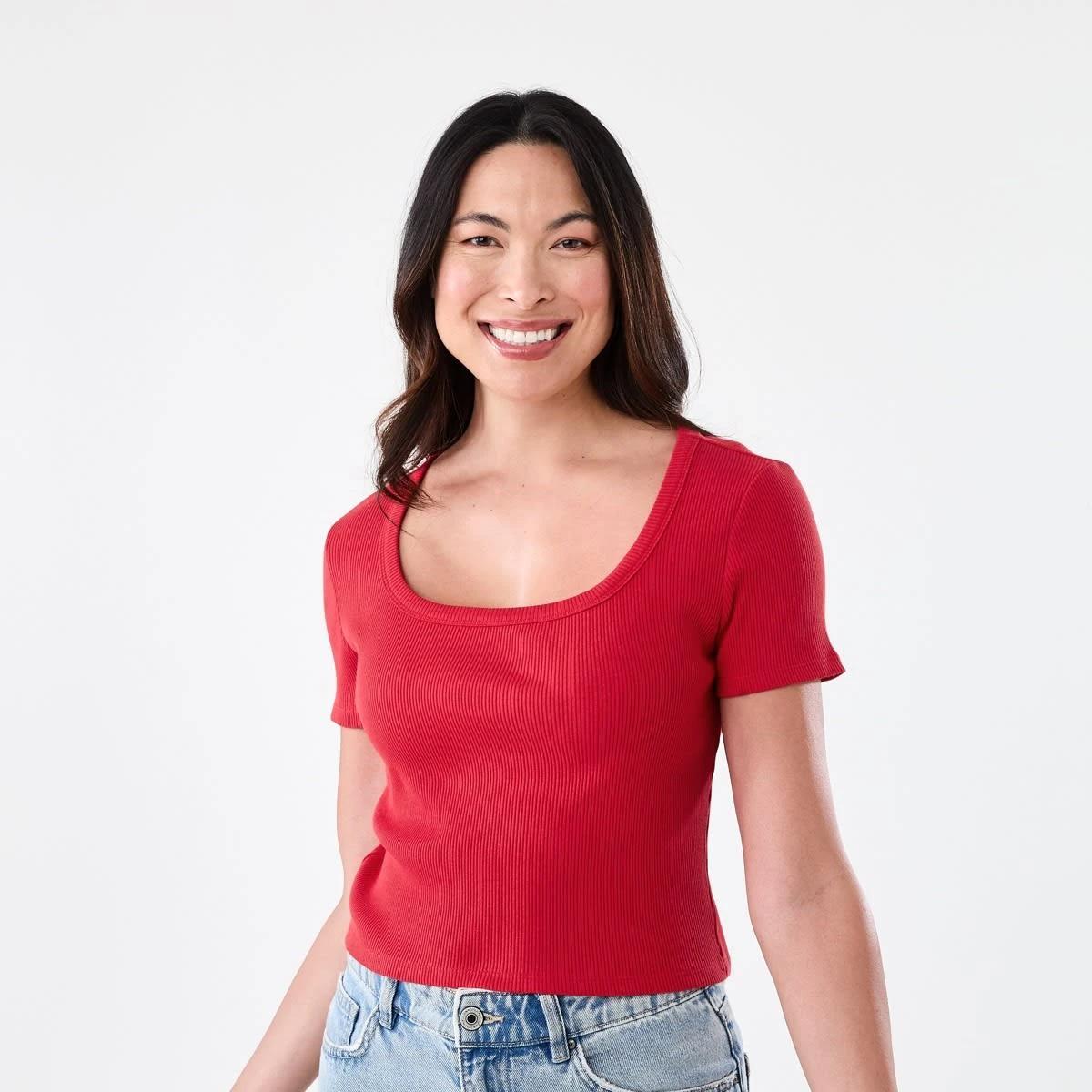 1 Short Sleeve Rib Square Neck T-shirt Urbn Red, 1 of 5