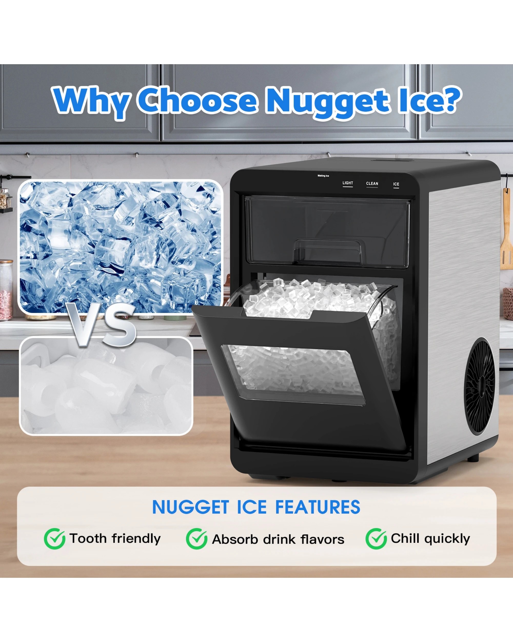 6 Advwin Nugget Ice Maker, Chewable Ice Machine With Soft Pebble Ice, 20kg/day Countertop Ice Maker, 6 of 7
