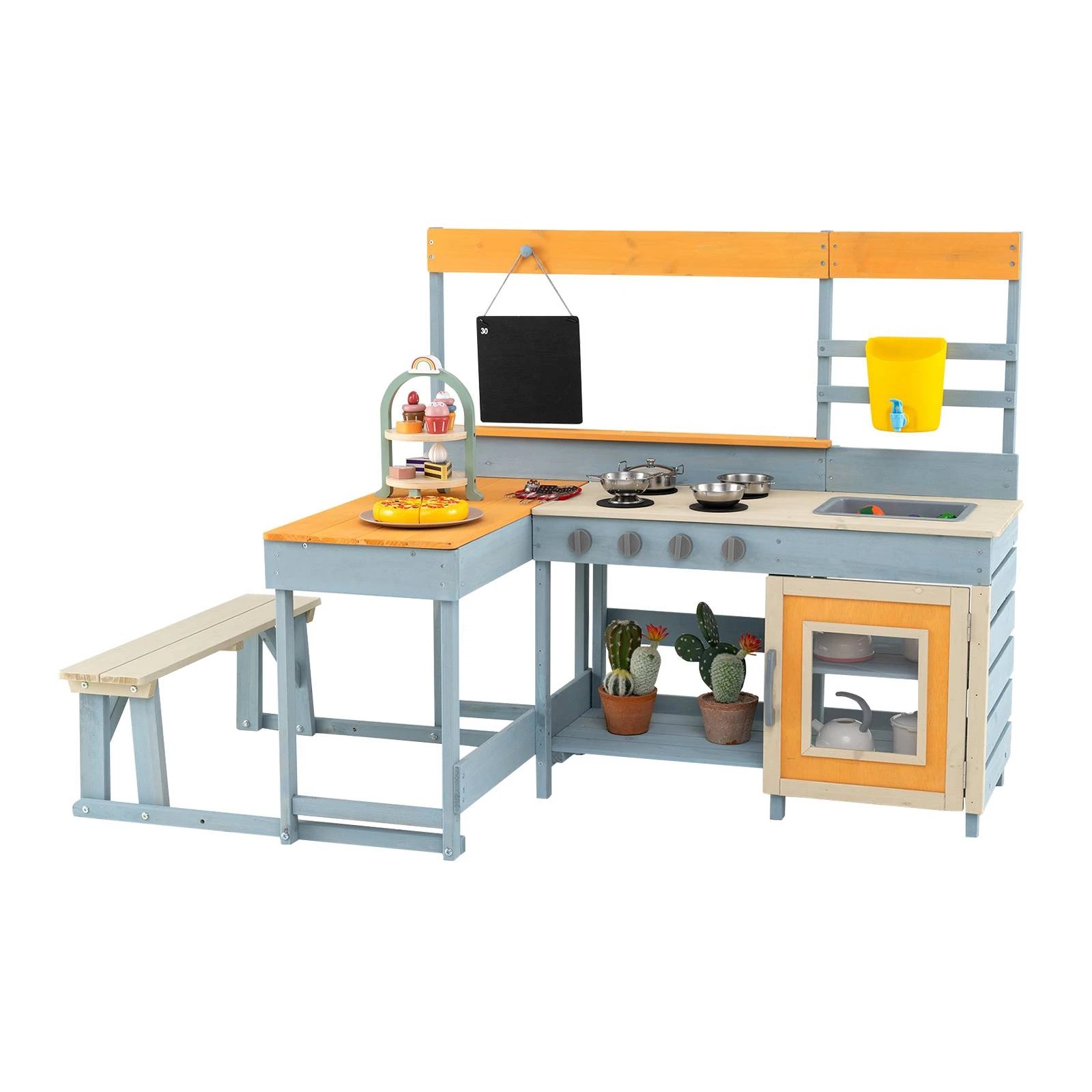 1 Costway 2-in-1 Outdoor Wood Toy Kitchen Pretend Play Kitchen Playset, 1 of 1