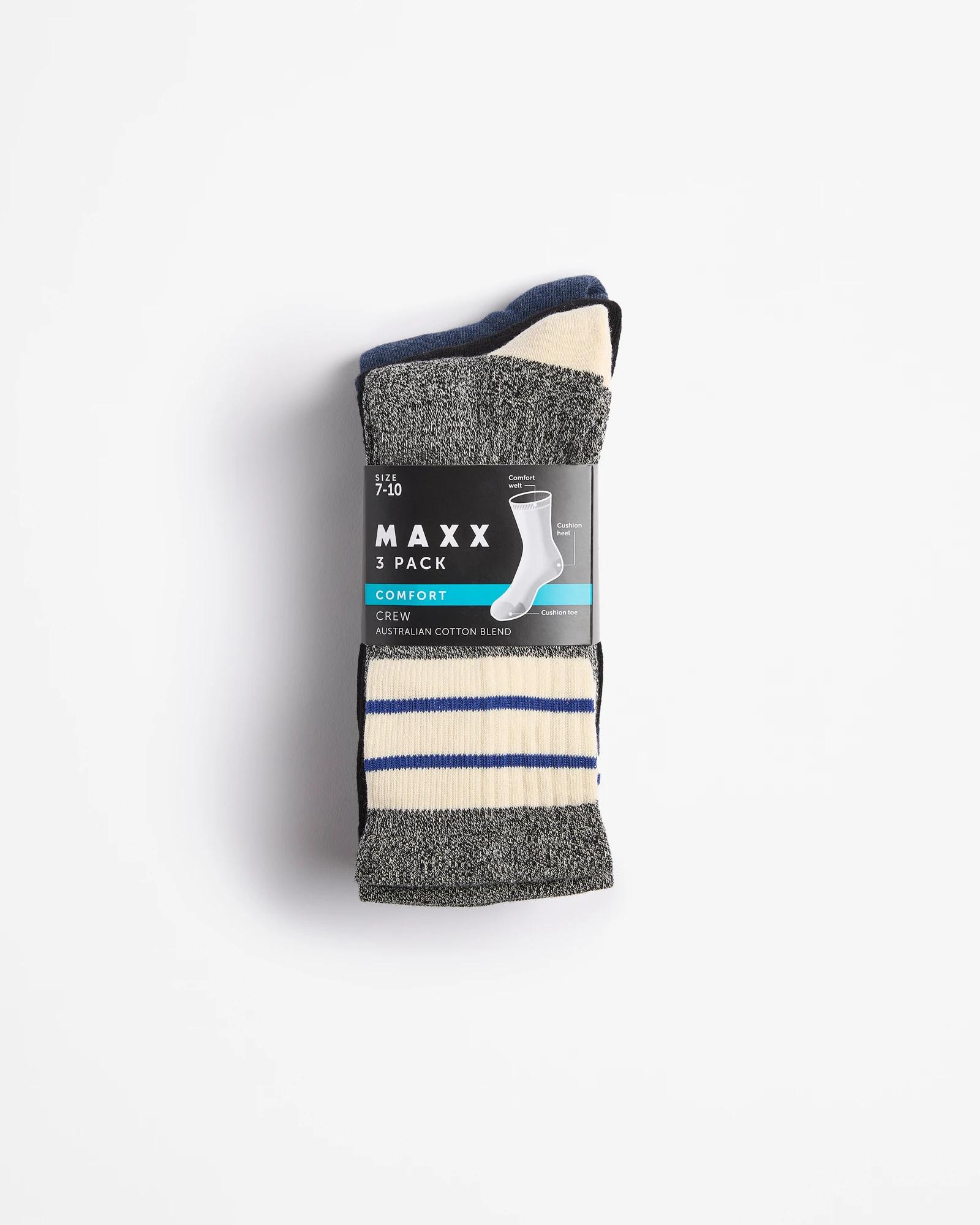 3 Australian Cotton Blend 3 Pack Comfort Crew Socks - Maxx NAVY BLUE, 3 of 3