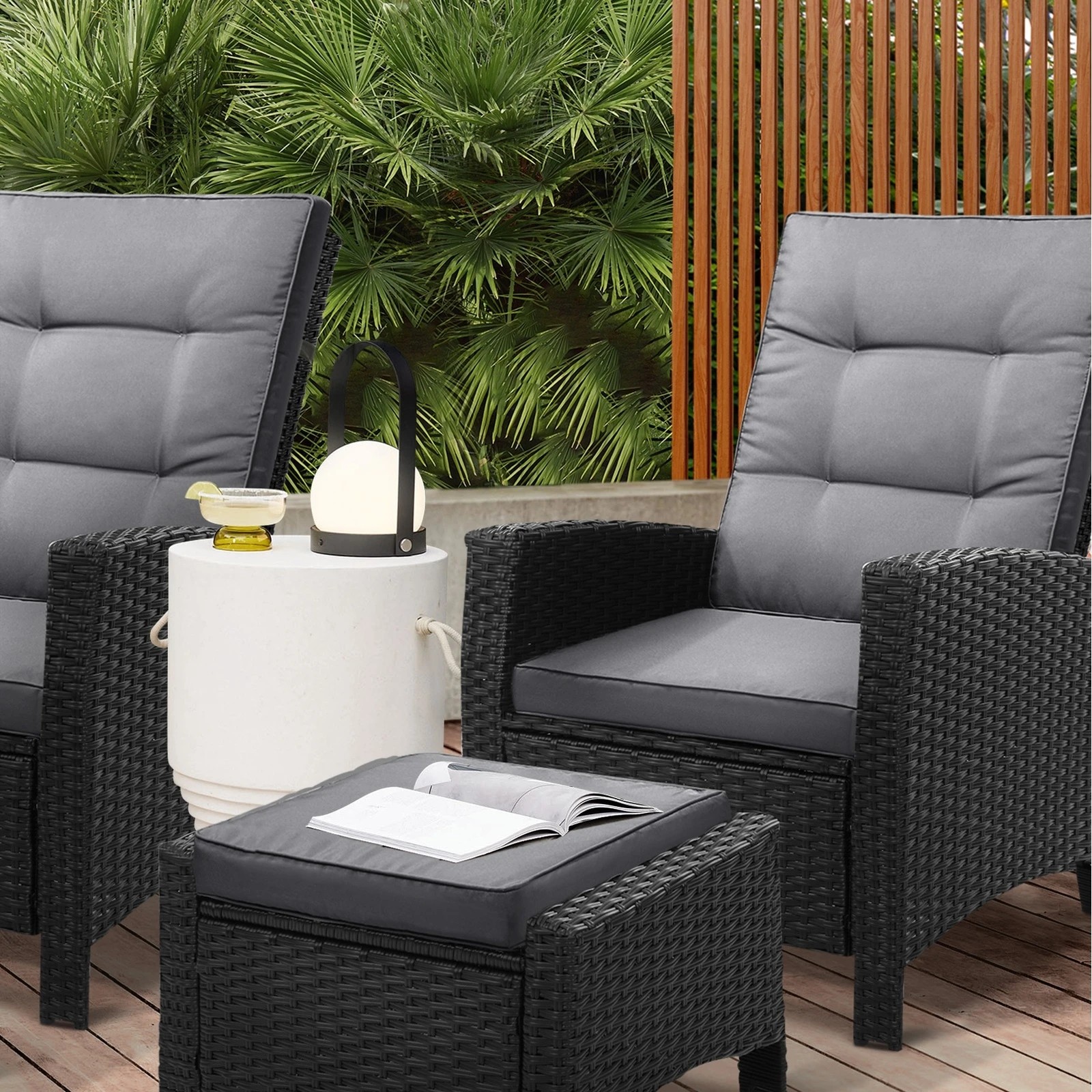 4 Livsip Recliner Chairs Sun Lounge Outdoor Patio Furniture Wicker Lounger 2x
 - Black, 4 of 9