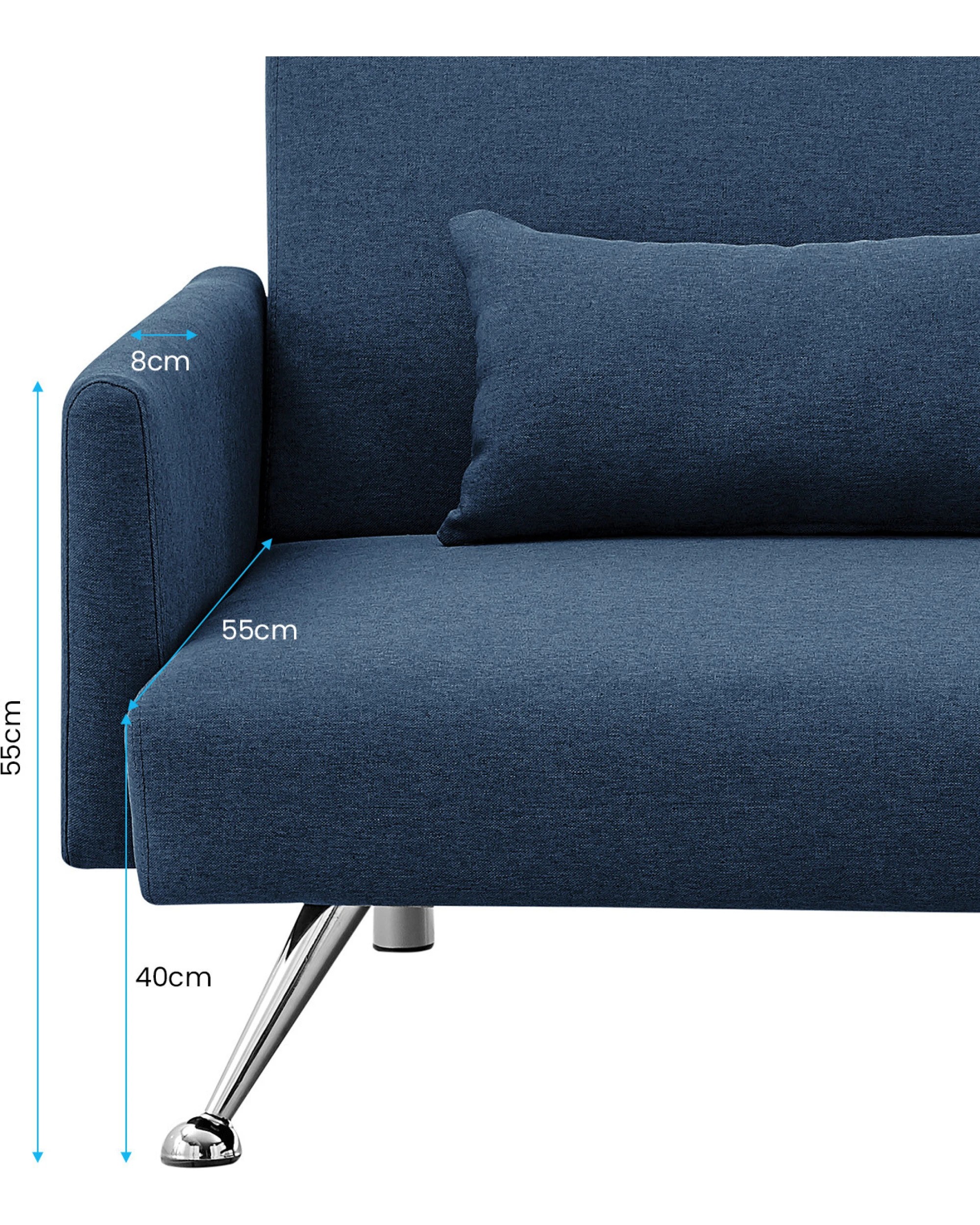 4 Mia 3-seater Sofa Bed With Chaise And 3 Pillows By Sarantino - Blue, 4 of 7