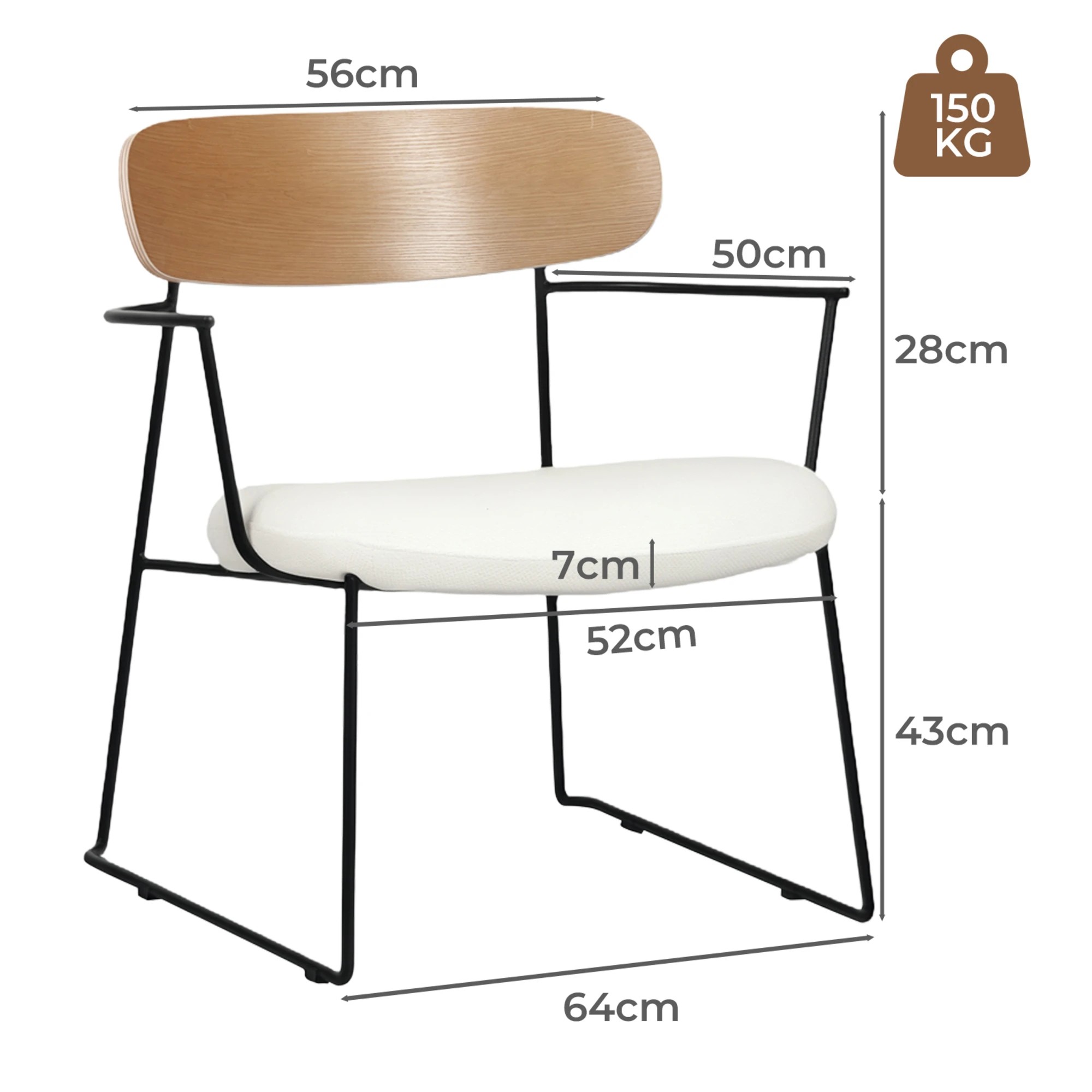 3 Levede Dining Chair Padded Armchair Soft Upholstered Metal Leg with Arms, 3 of 9