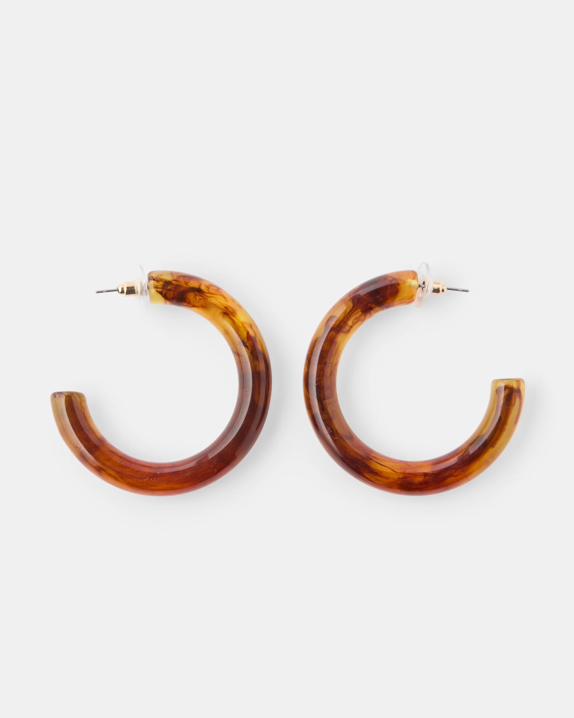 1 Tortoise Hoop Earrings - Brown Brown, 1 of 3