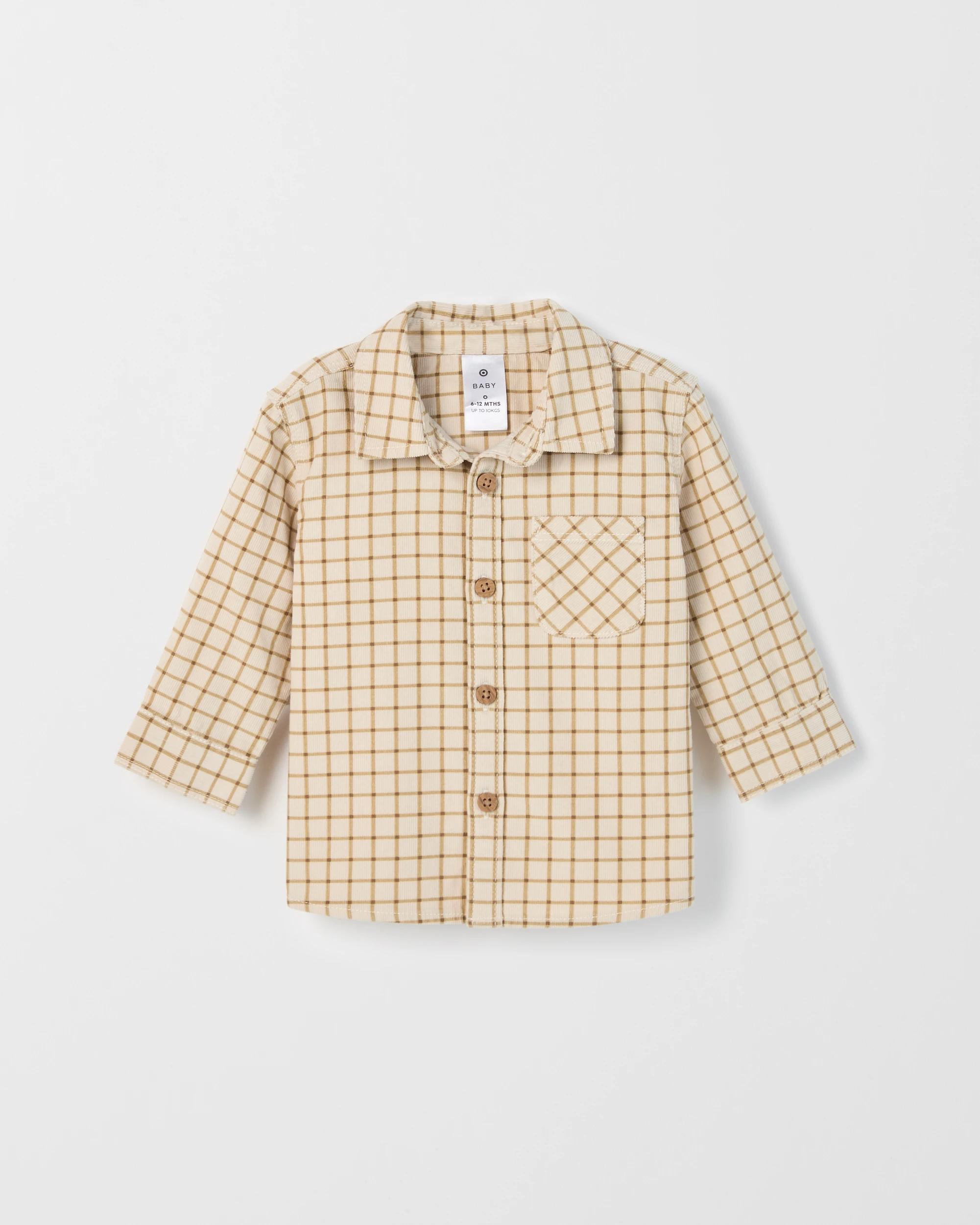 3 Target Baby Long Sleeve Corduroy Shirt BROWN CHECK, 3 of 4