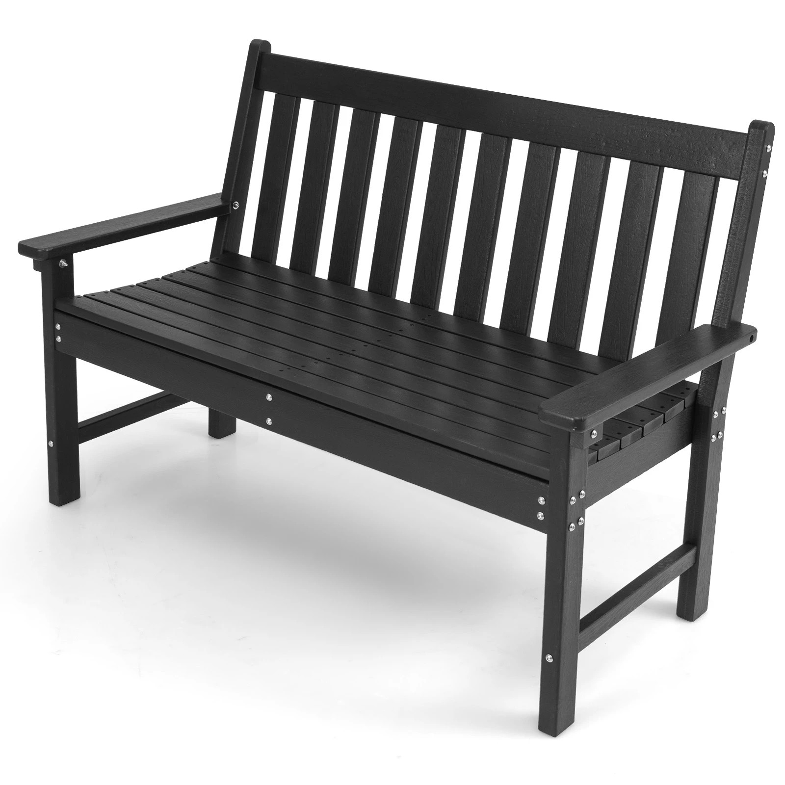 1 Costway 2-Person Outdoor Bench All-Weather HDPE Patio Loveseat Chair - Black, 1 of 3