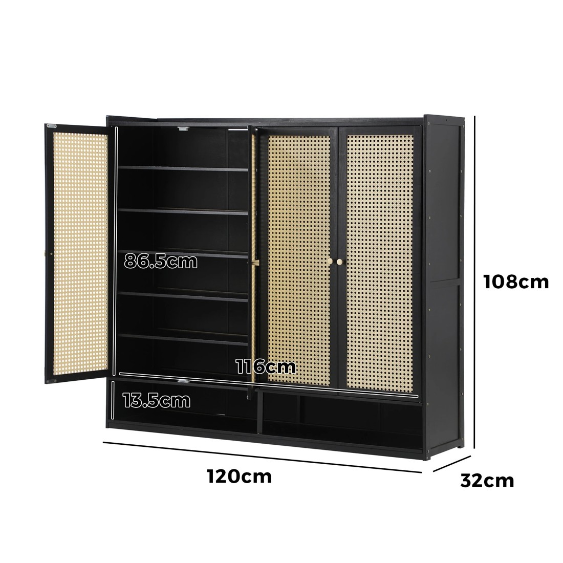 9 Oikiture Shoe Storage Cabinet Shoes Rack Organiser Shelf 4 Doors Rattan
 - Black, 9 of 9
