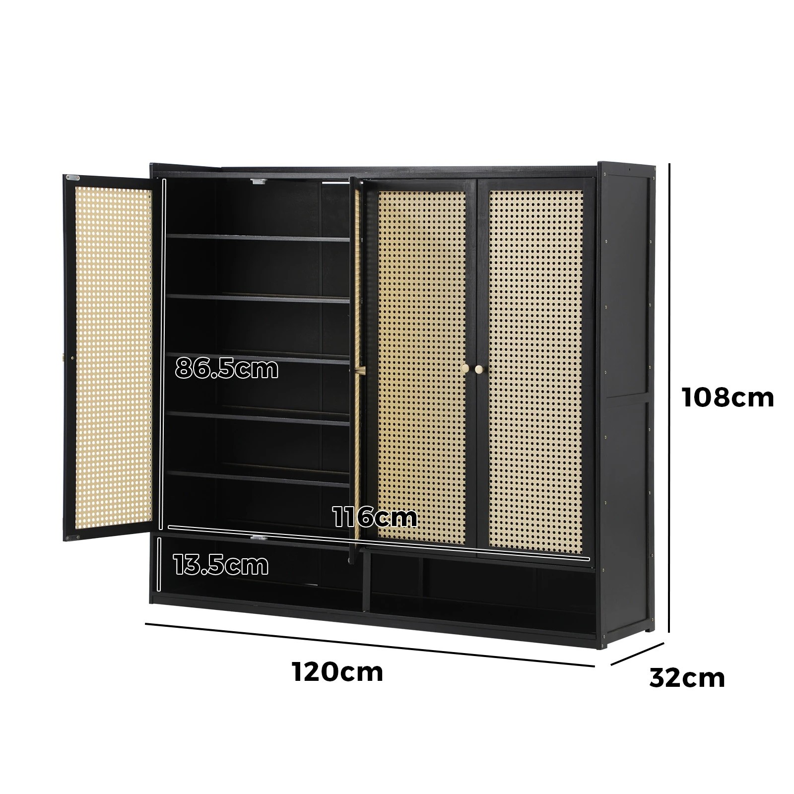 8 Oikiture Shoe Storage Cabinet Shoes Rack Organiser Shelf 4 Doors Rattan
 - Black, 8 of 8
