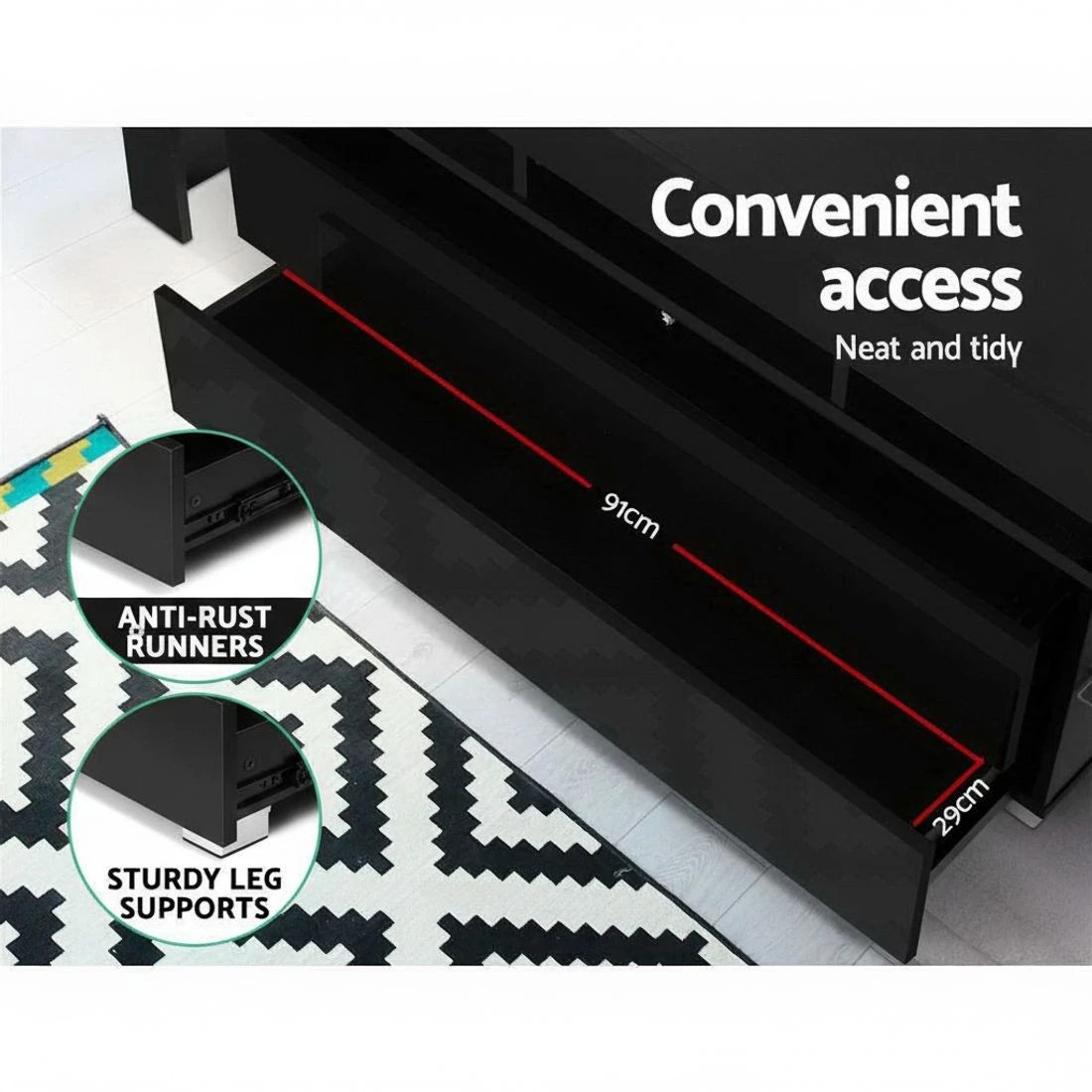 7 Artiss Entertainment Unit TV Cabinet LED 160cm Elo - Black, 7 of 8