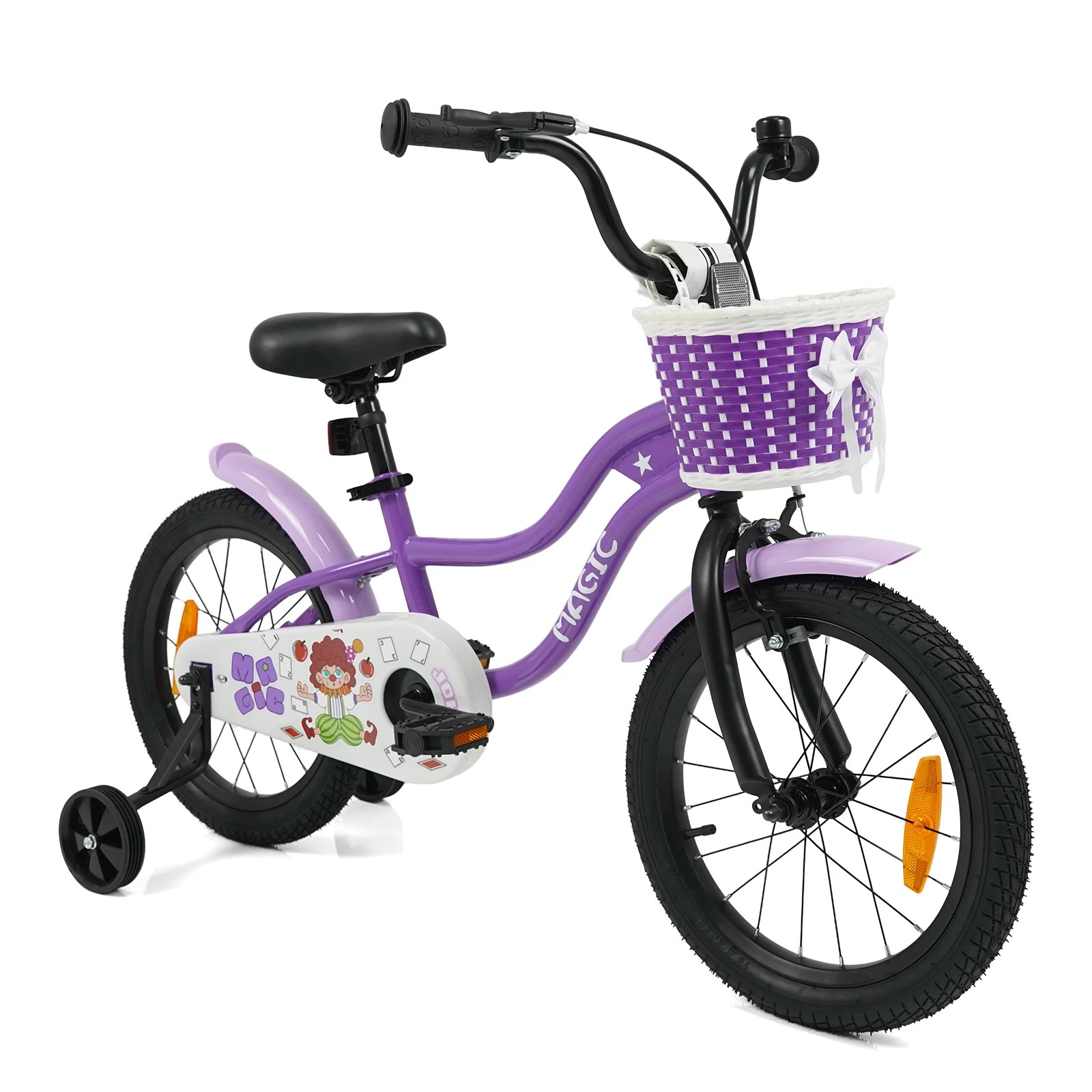 1 Costway 40cm Kid Bicycle Dual Brake Balance Bike Ride on w/Training Wheels Adjustable Seat - Purple, 1 of 2
