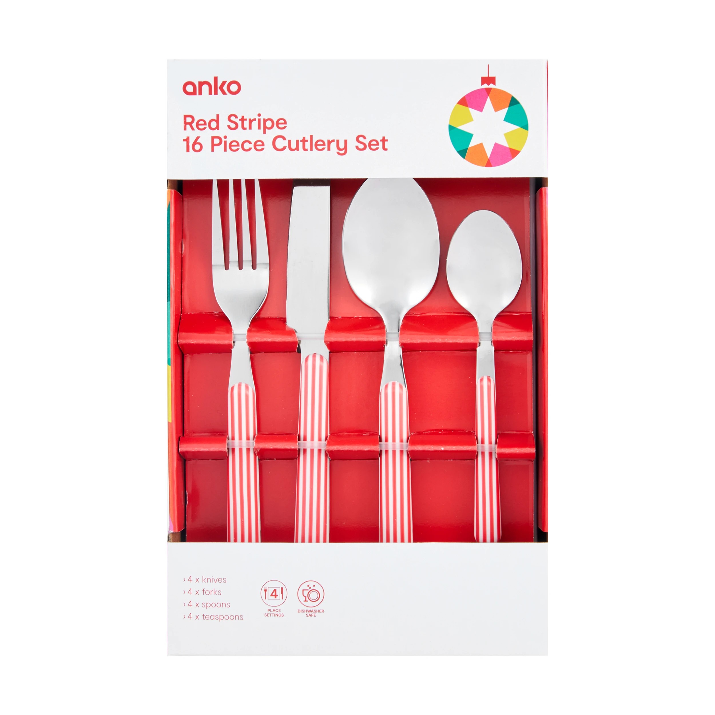 5 16 Piece Red Stripe Cutlery Set, 5 of 6