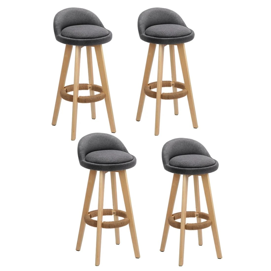 1 Artiss 4x Bar Stools Padded Linen Wooden - Brown, 1 of 7