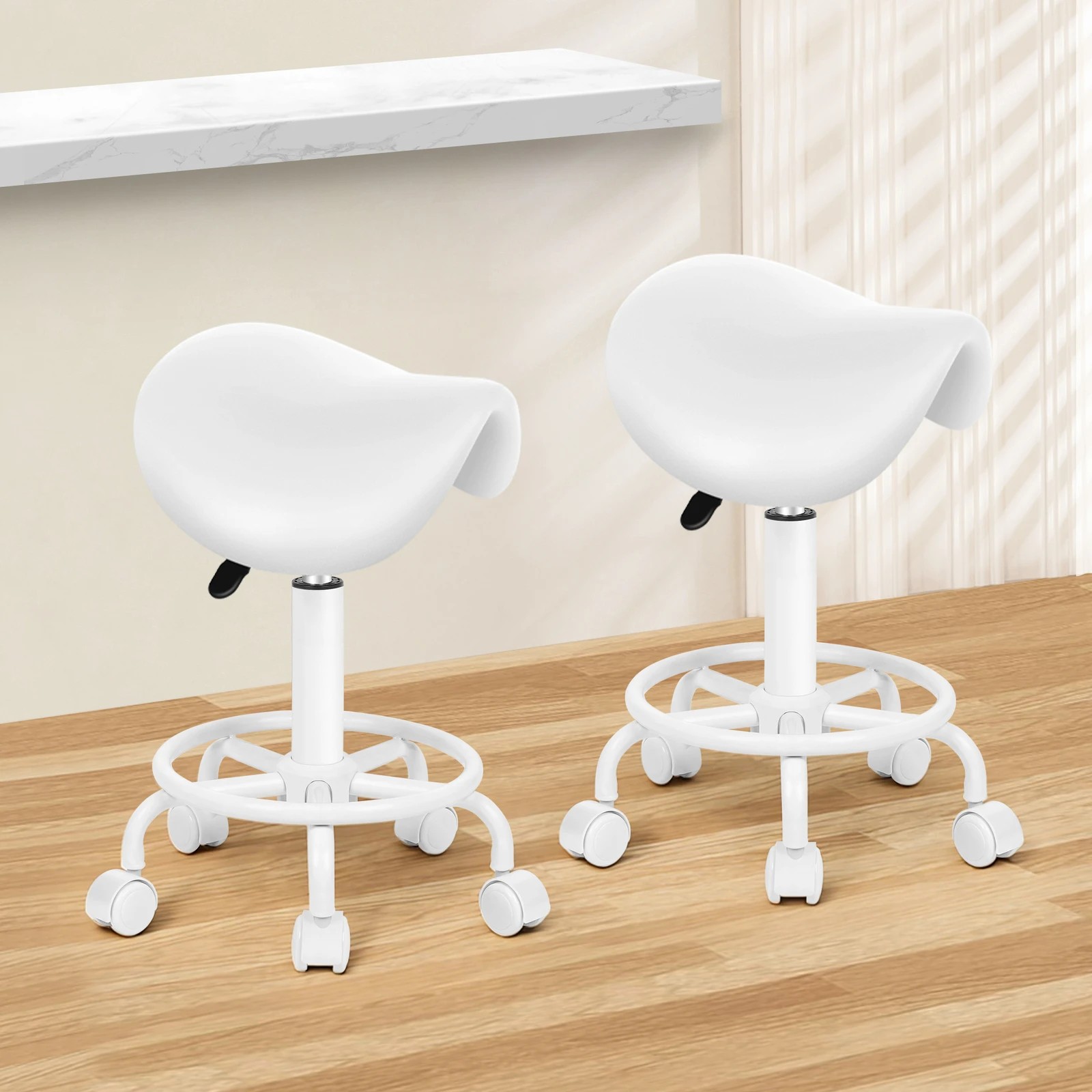 6 Alfordson 2x Salon Stool Saddle Swivel Barber Hair Dress Chair Sierra - White, 6 of 7