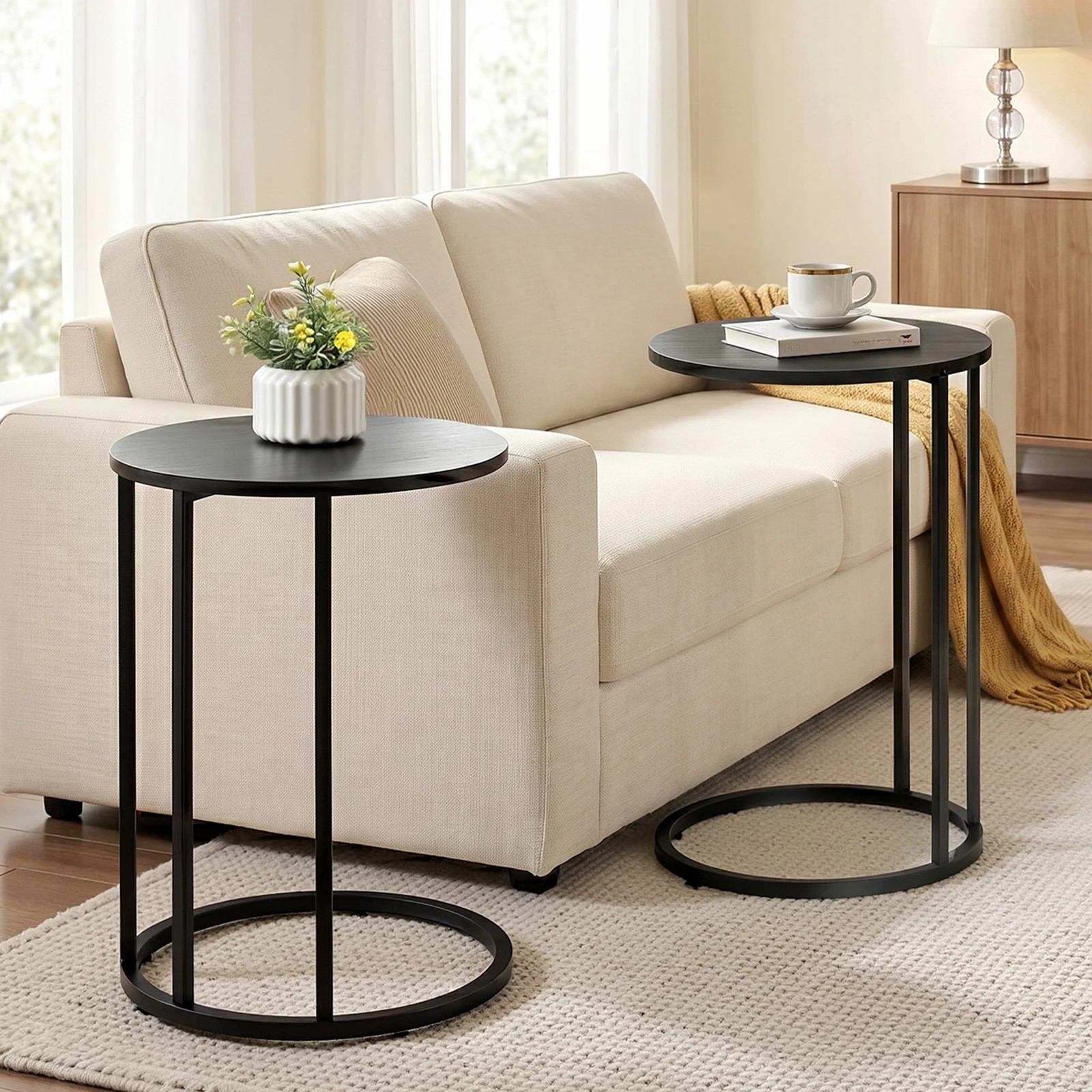7 Artiss C Shaped End Table 2Pcs Coffee Table Sofa Side Bedside Table Round - Black, 7 of 7
