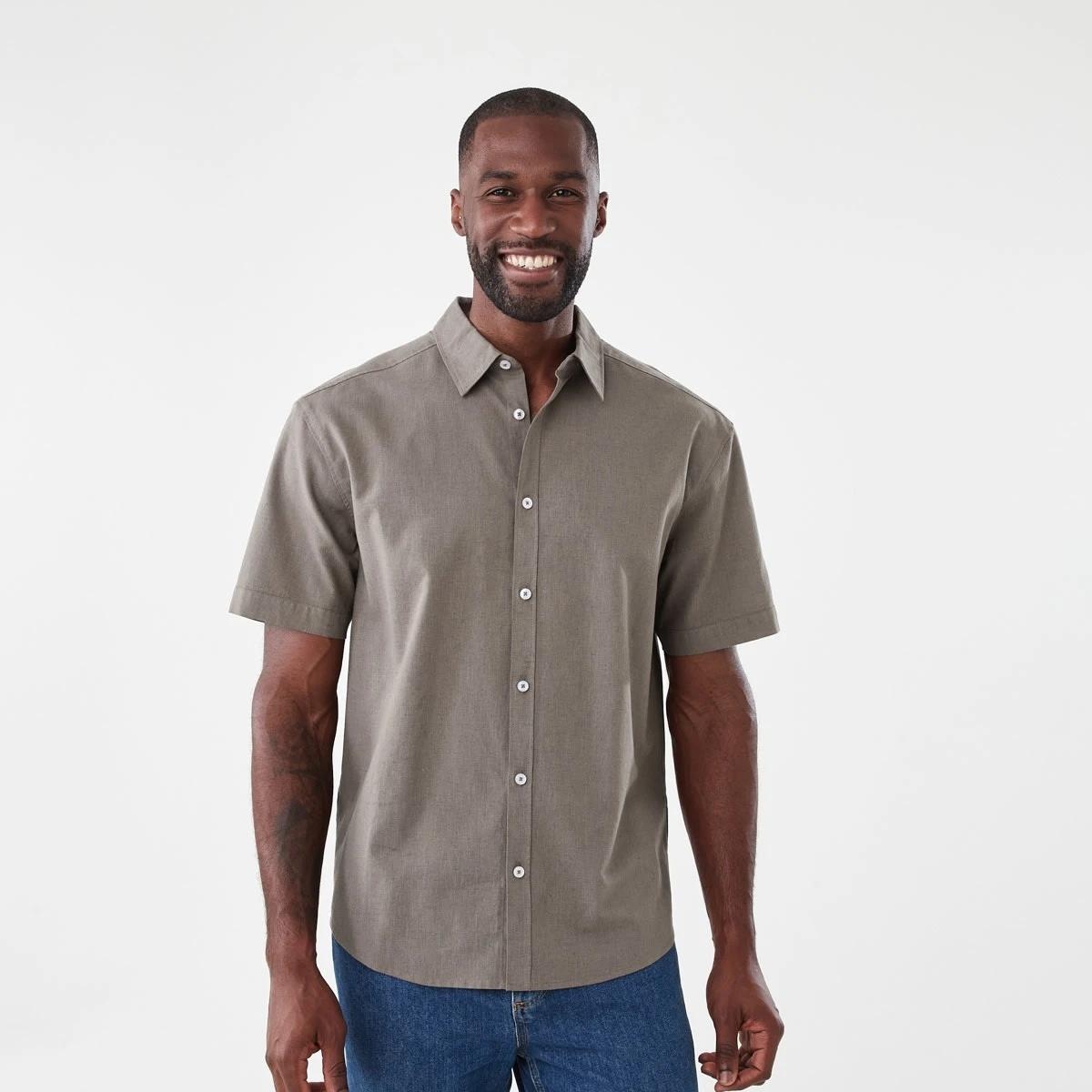 1 Short Sleeve Cotton Linen Shirt EAGLE BROWN, 1 of 5