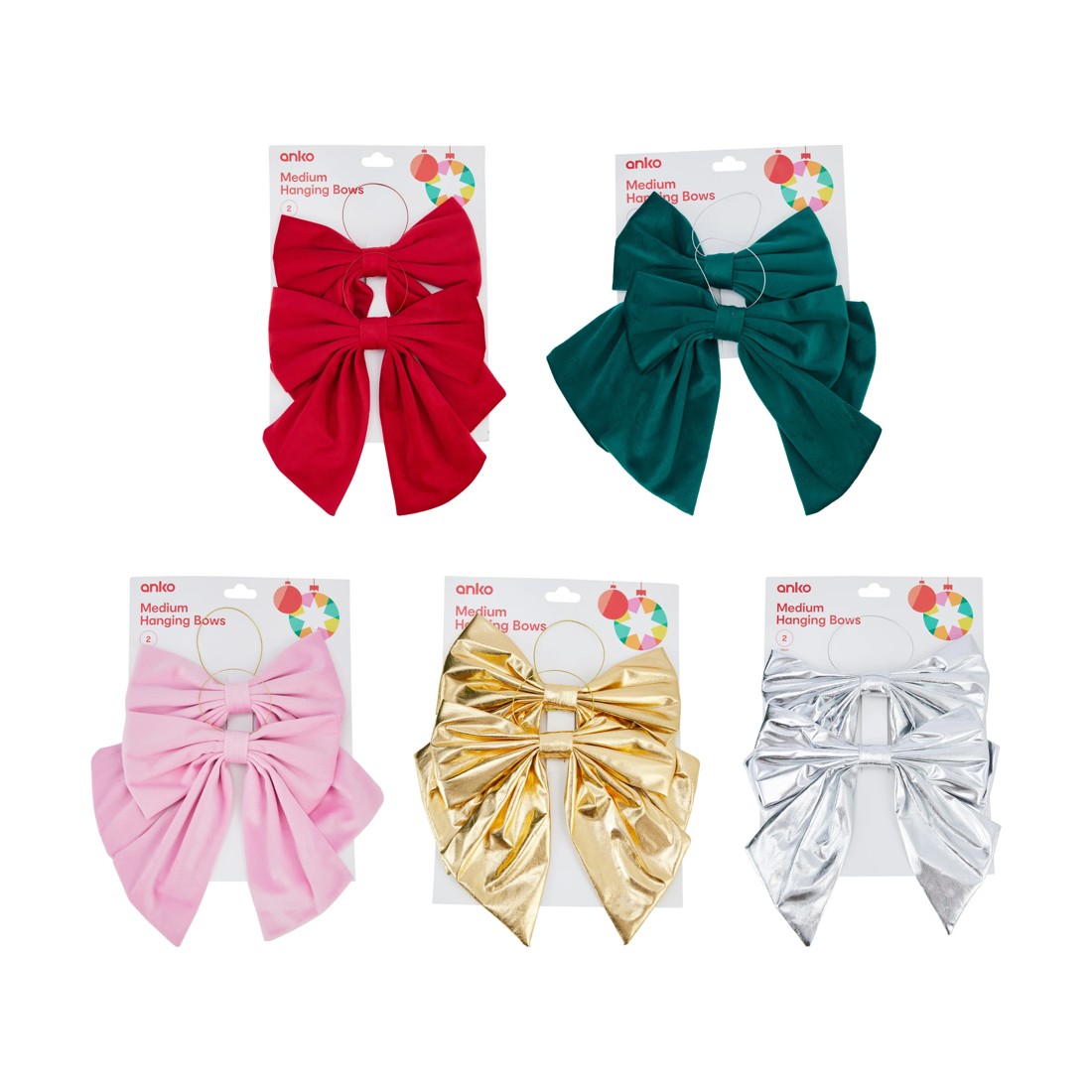 5 2 Pack Medium Hanging Bows - Assorted, 5 of 5