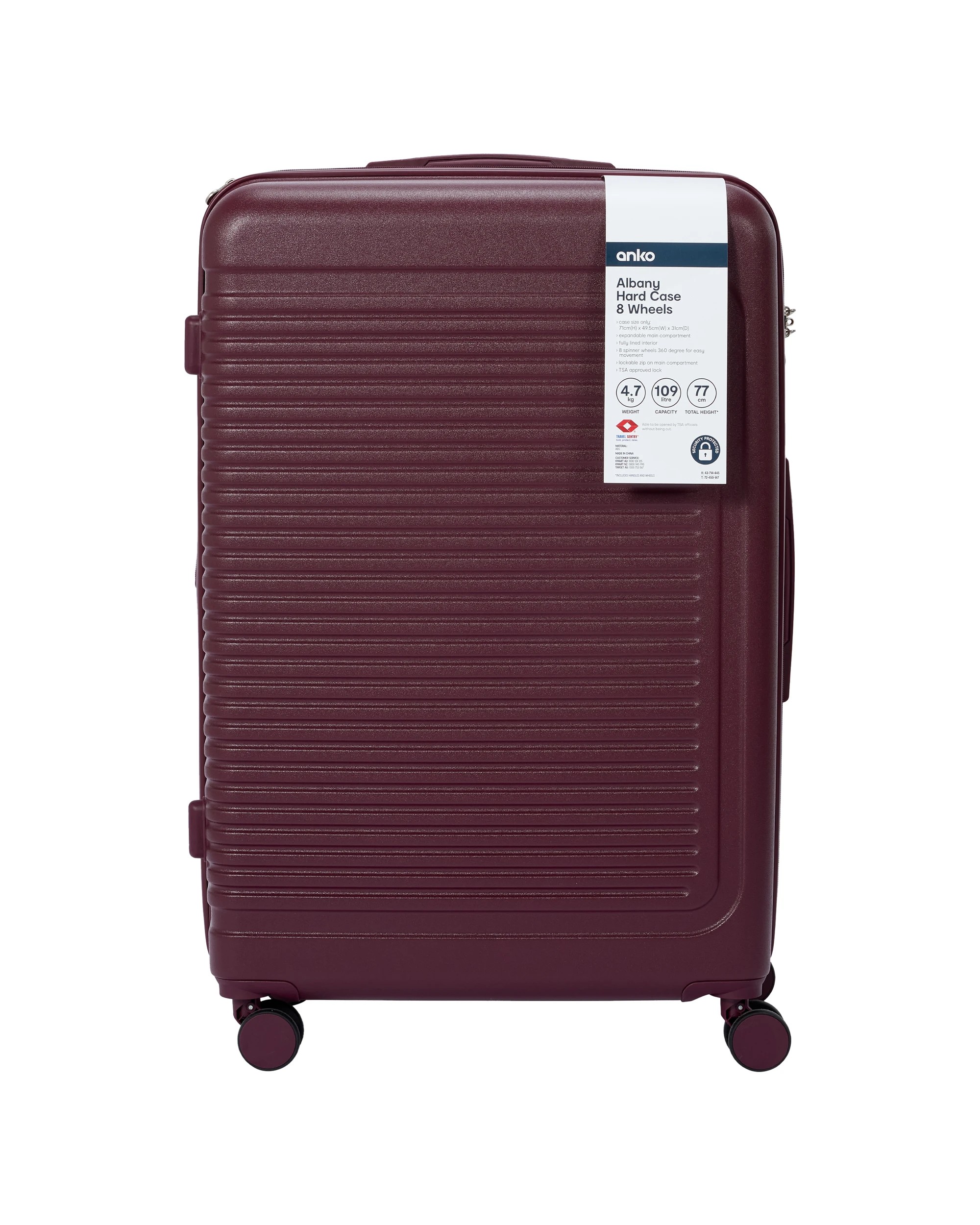 8 71cm Albany Hard Case 8 Wheels - Burgundy, 8 of 8
