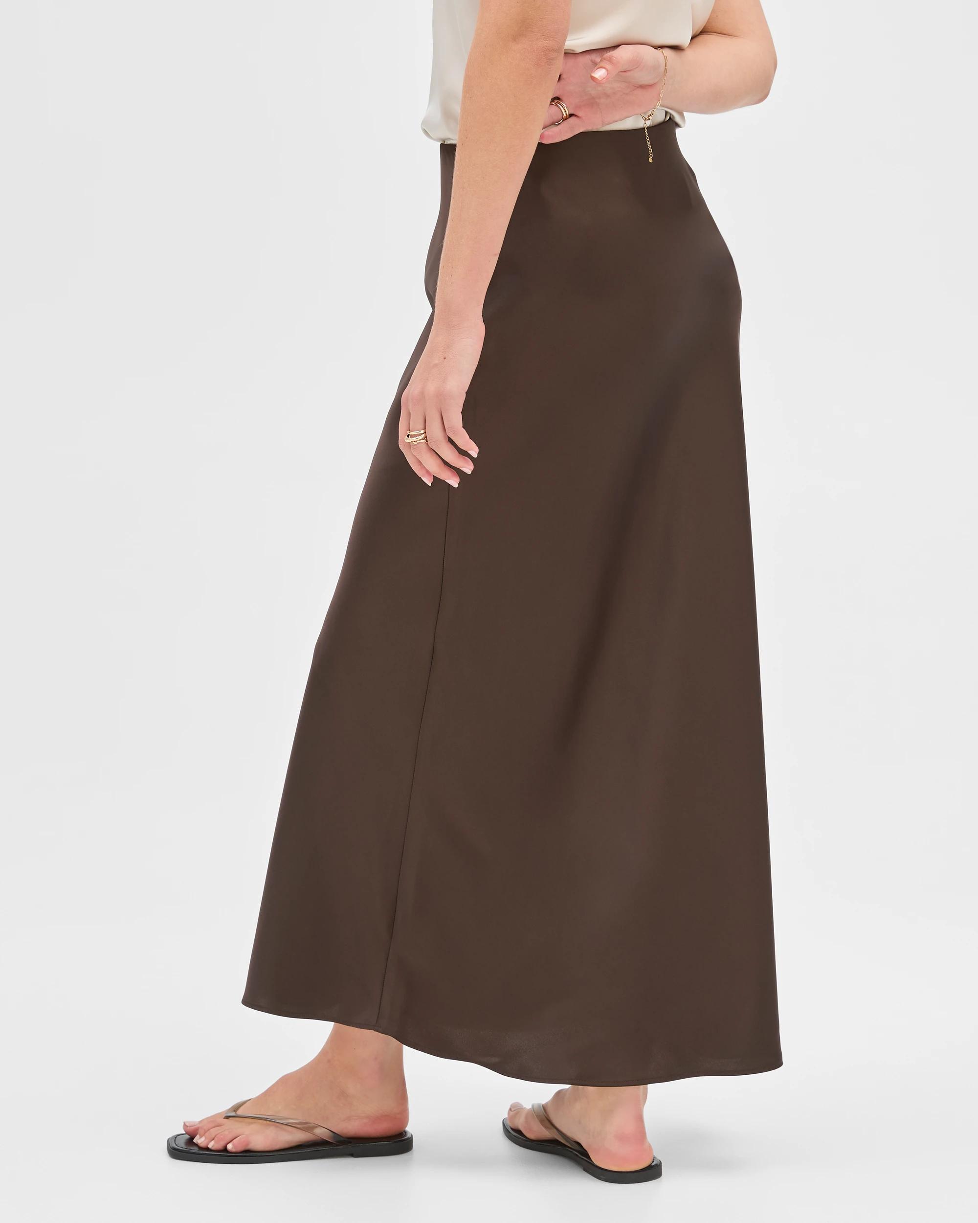 7 Satin Bias Cut Midi Skirt - Preview COFFEE BEAN, 7 of 7