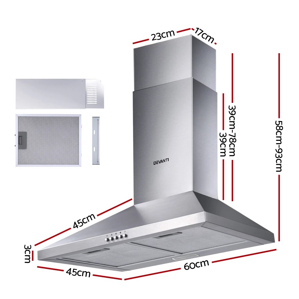 2 Devanti 600mm Range Hood 60cm Rangehood Stainless Steel - Silver, 2 of 6