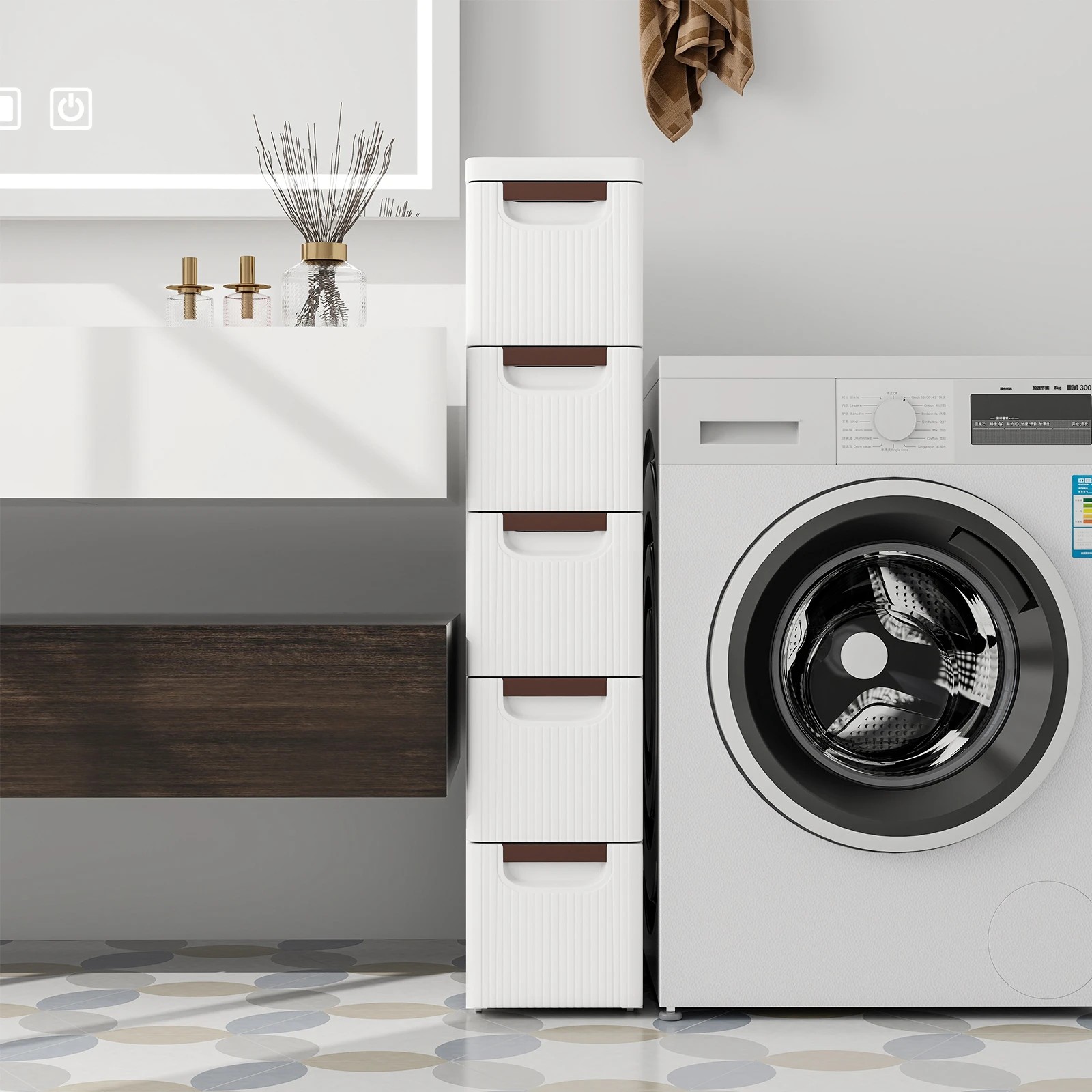 2 Costway 5 Chest of Drawers Mobile Tallboy Narrow Storage Cabinet Organizer Unit, 2 of 4