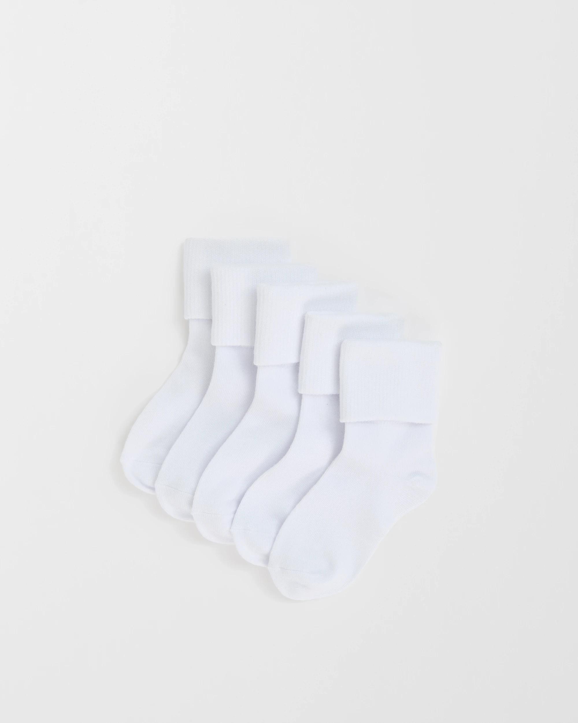1 Maxx Bamboo 5 Pack Turn Cuff School Socks WHITE, 1 of 3