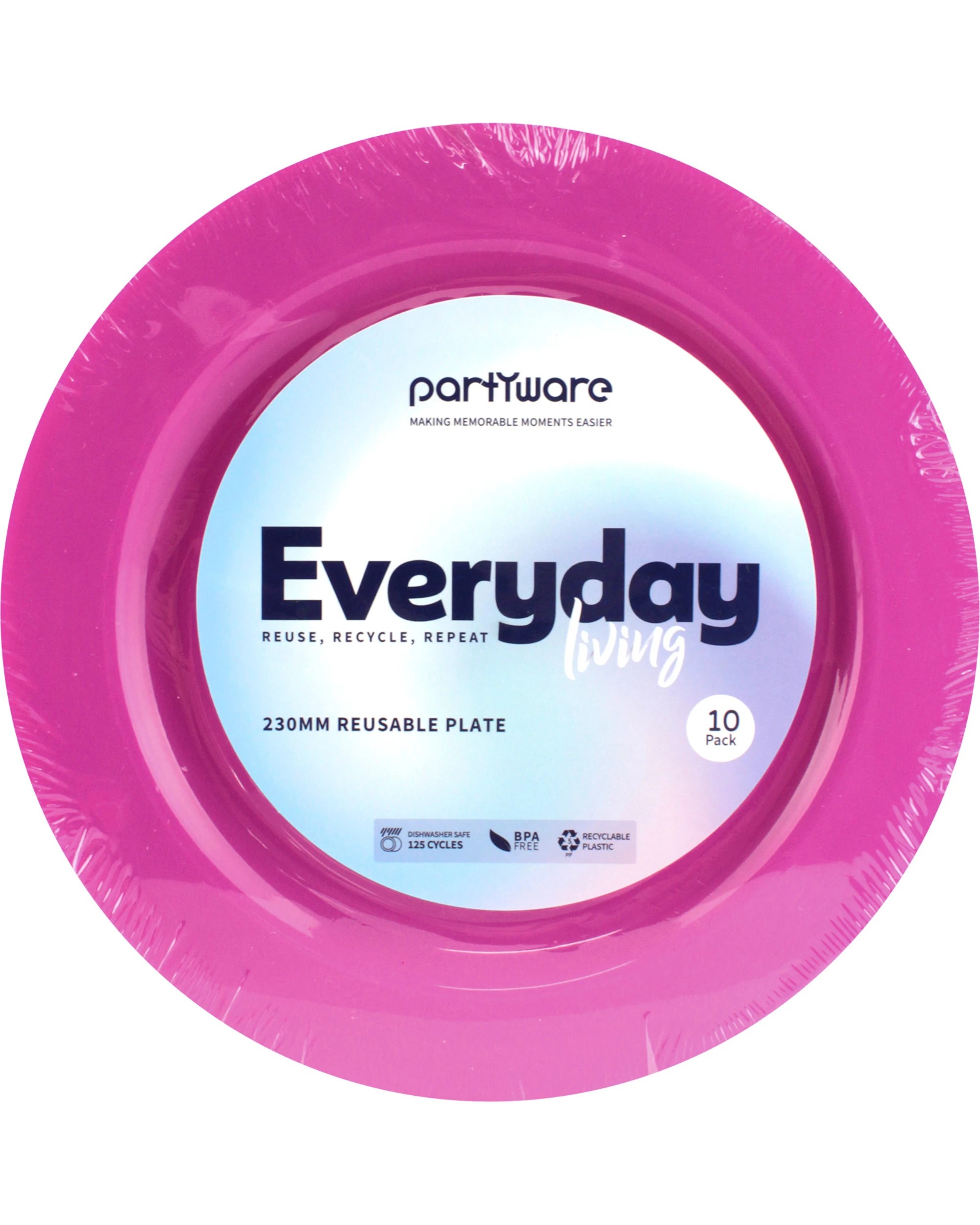 2 Partyware Fuchsia Pink 23cm Plastic Reusable Plates Pack of 10 - Fuchsia Pink, 2 of 2