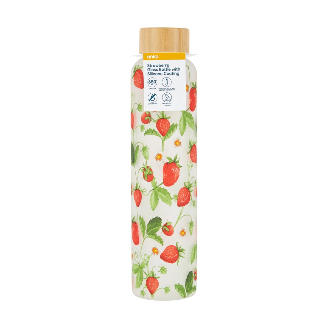 4 650ml Strawberry Glass Bottle with Silicone Coating, 4 of 4