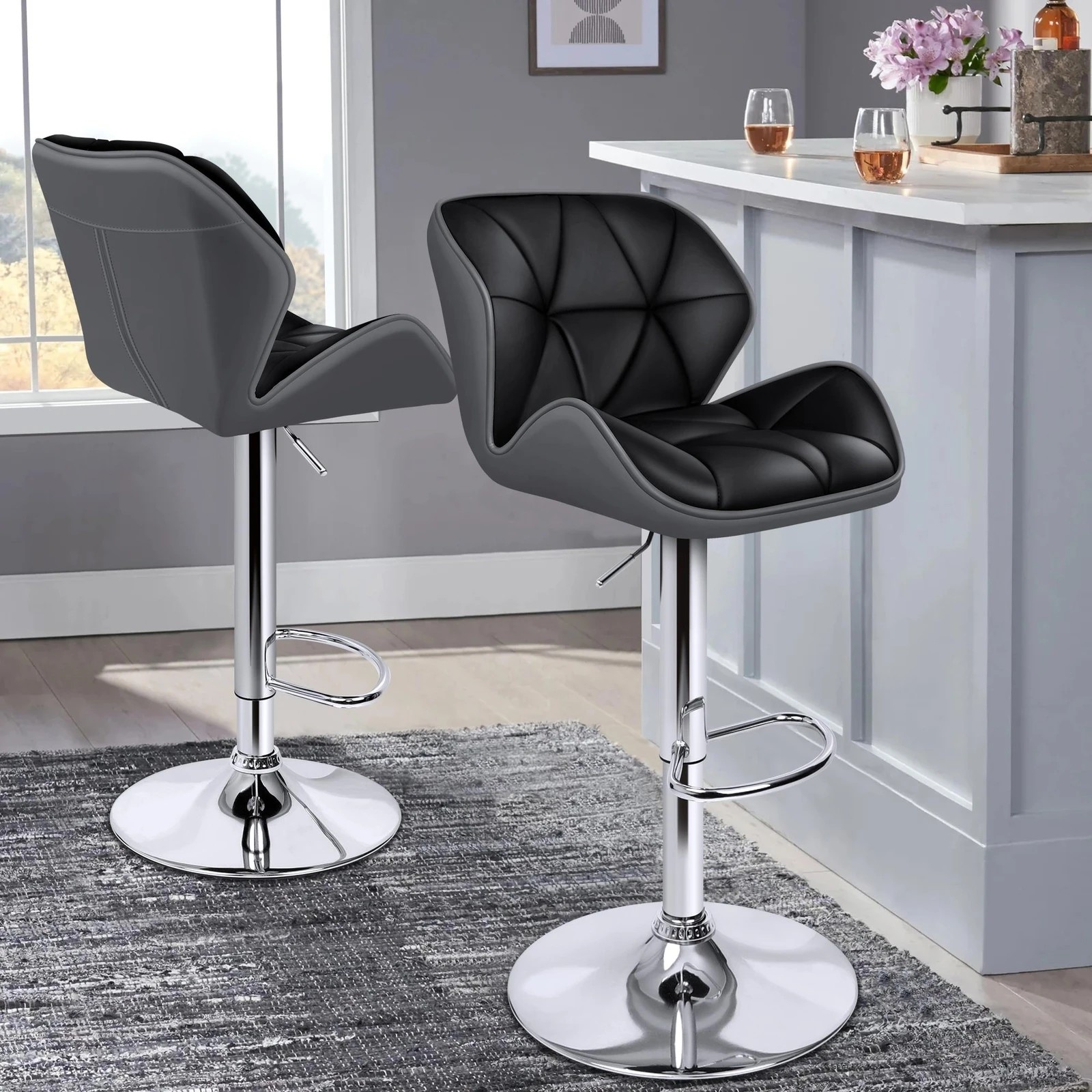 2 Alfordson 2x Bar Stools Willa Kitchen Gas Lift Swivel Chair Leather - Black, 2 of 10