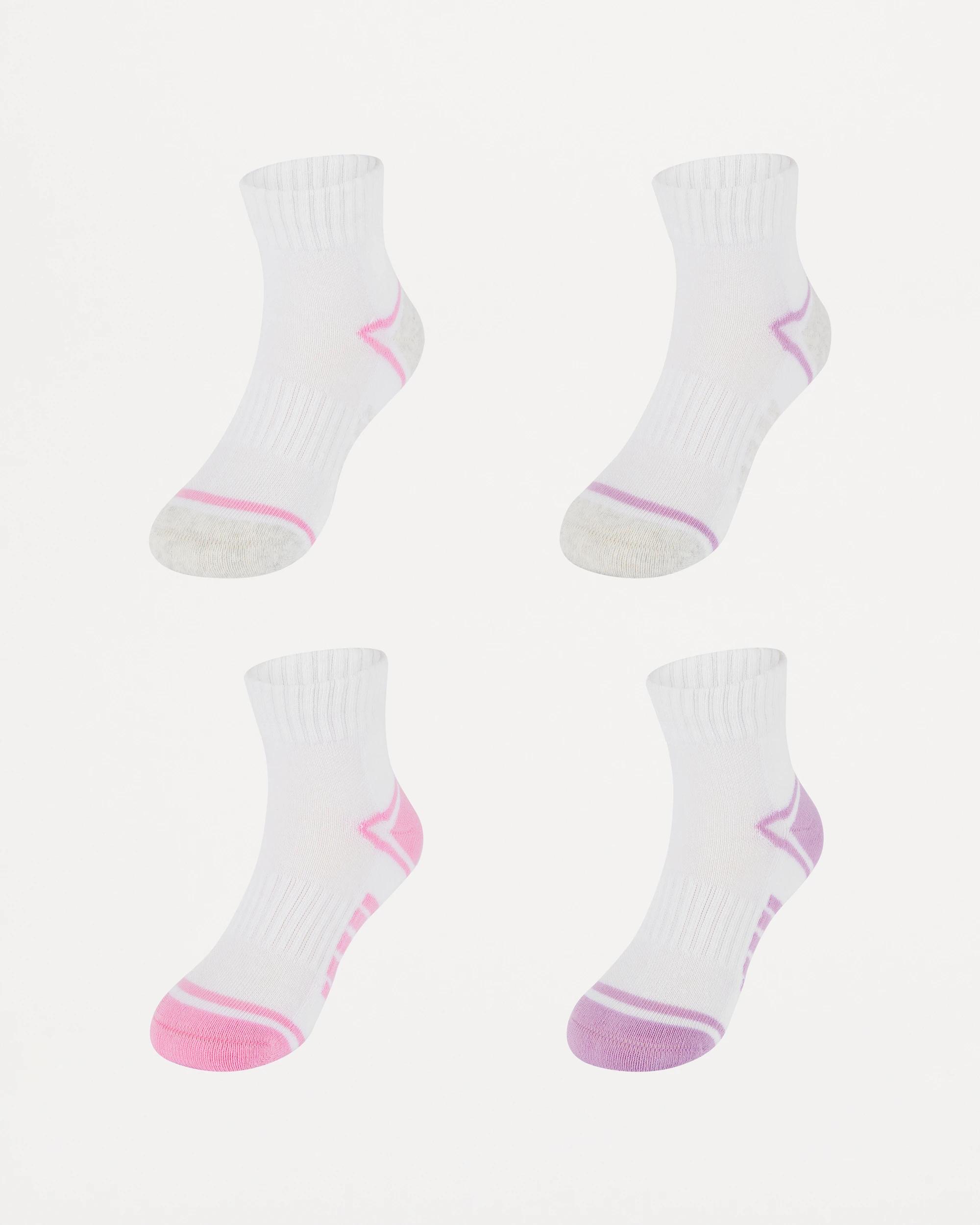 1 4 Pack Active Kids Quarter Crew Socks Pink/purp, 1 of 3