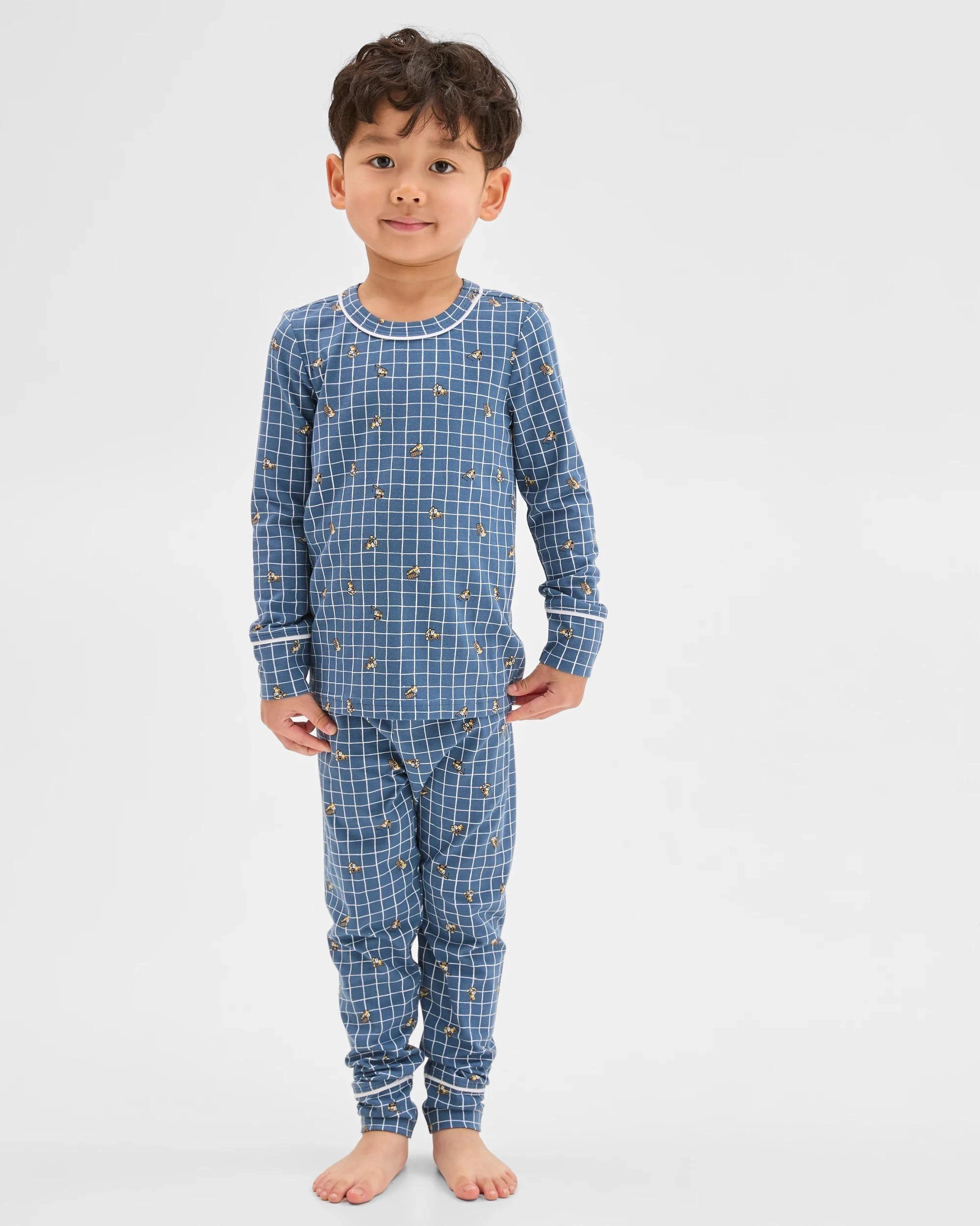 3 Target Kids Bamboo Younger Boys Long Sleeve Top and Pants Pyjama Set BLUE CONSTRUCTION, 3 of 10