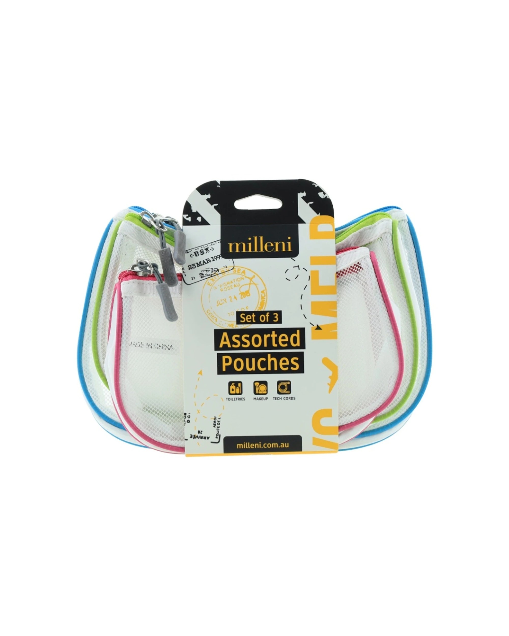 1 Milleni Travel 3pc Organizer Toiletry Pouches/Bag - Multi, 1 of 6