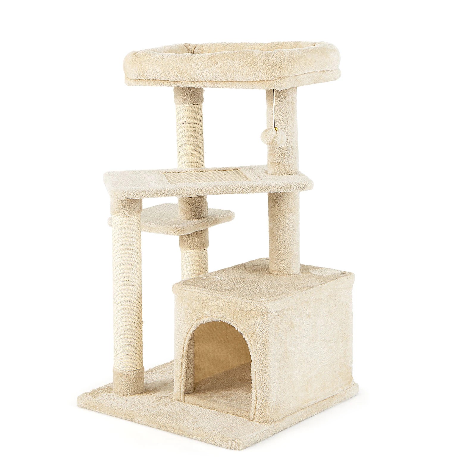 1 Costway 85cm 4-Tier Sisal Cat Tree Tower Activity Scratching Post - Beige, 1 of 2