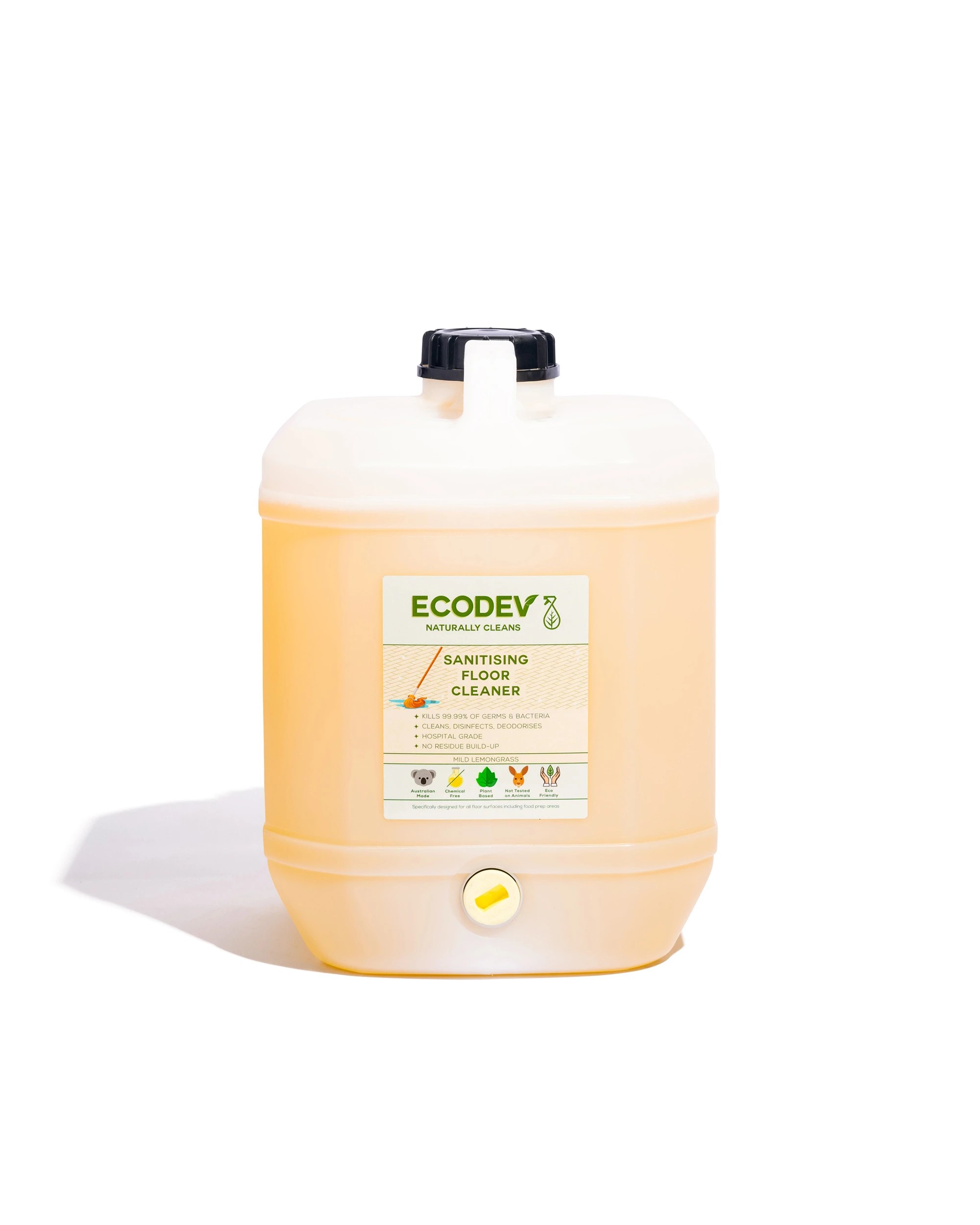 1 Ecodev Sanitising Floor Cleaner Concentrate Kills 99.99 % Germs Lemongrass 20L, 1 of 1