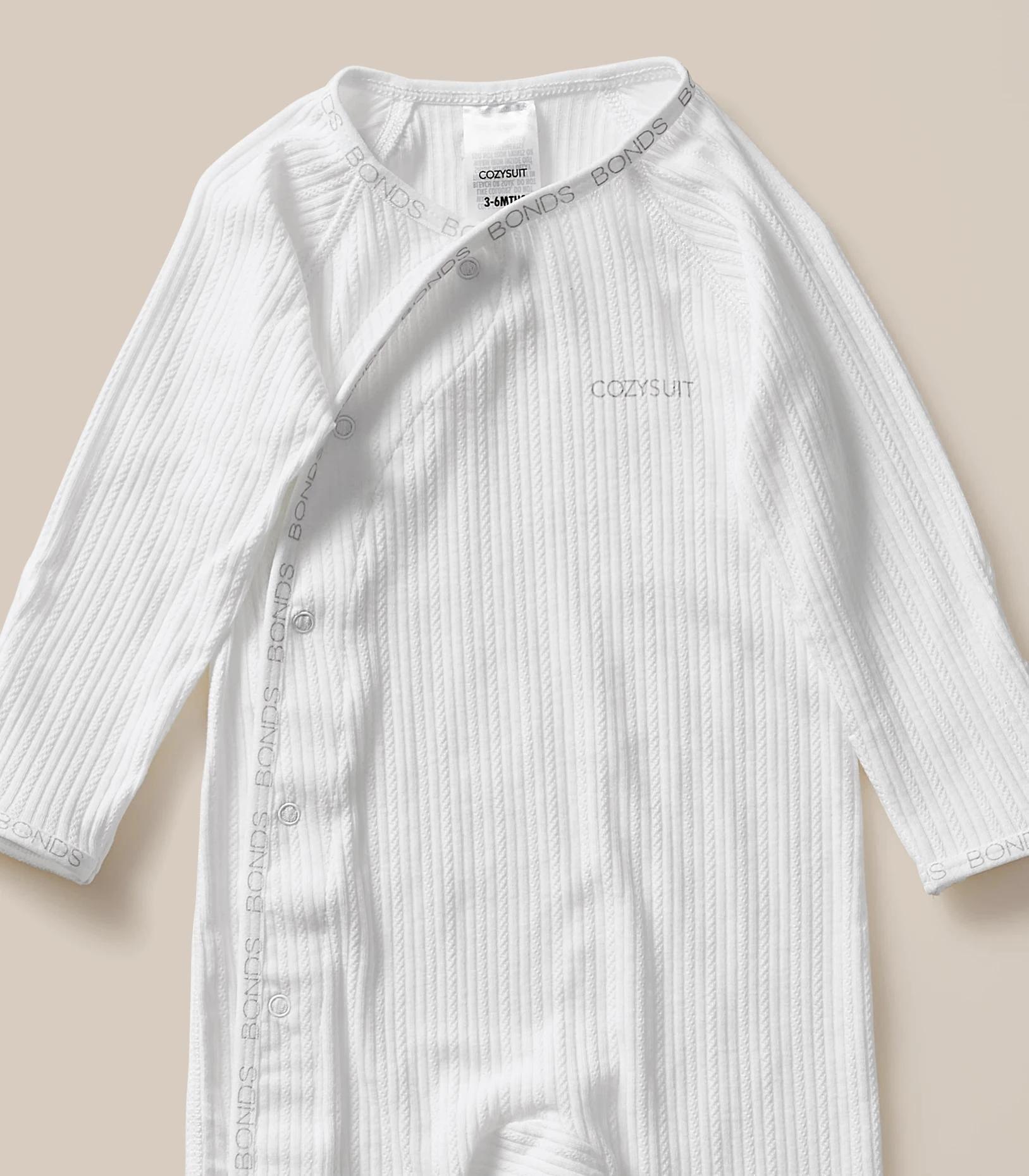 3 Bonds Baby Pointelle Cozysuit WHITE, 3 of 5