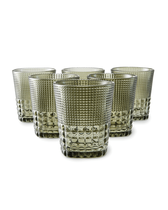 6 Green Beaded Tumbler Glasses