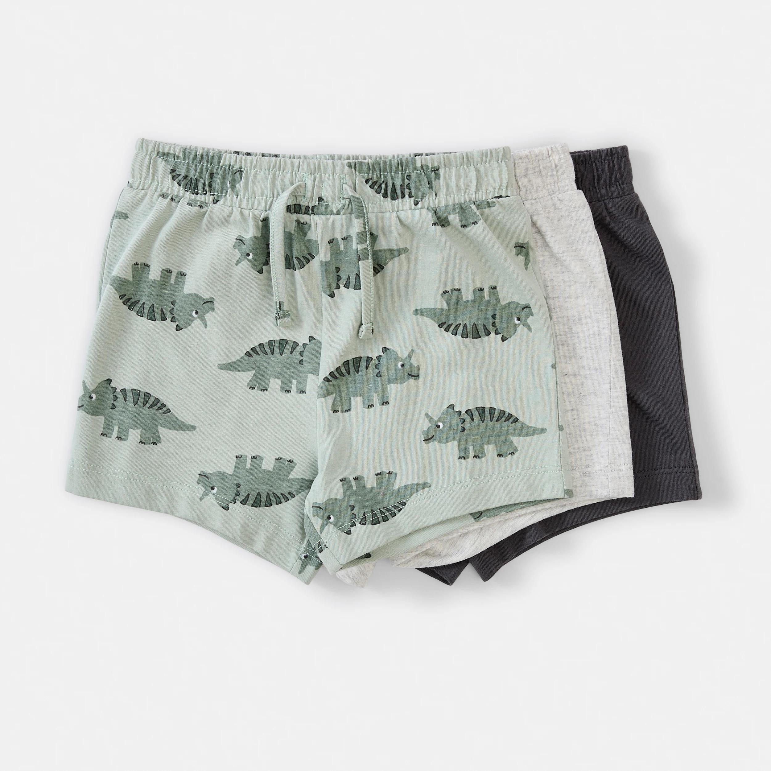 1 3 Pack Print Shorts GREEN DINOS, 1 of 8