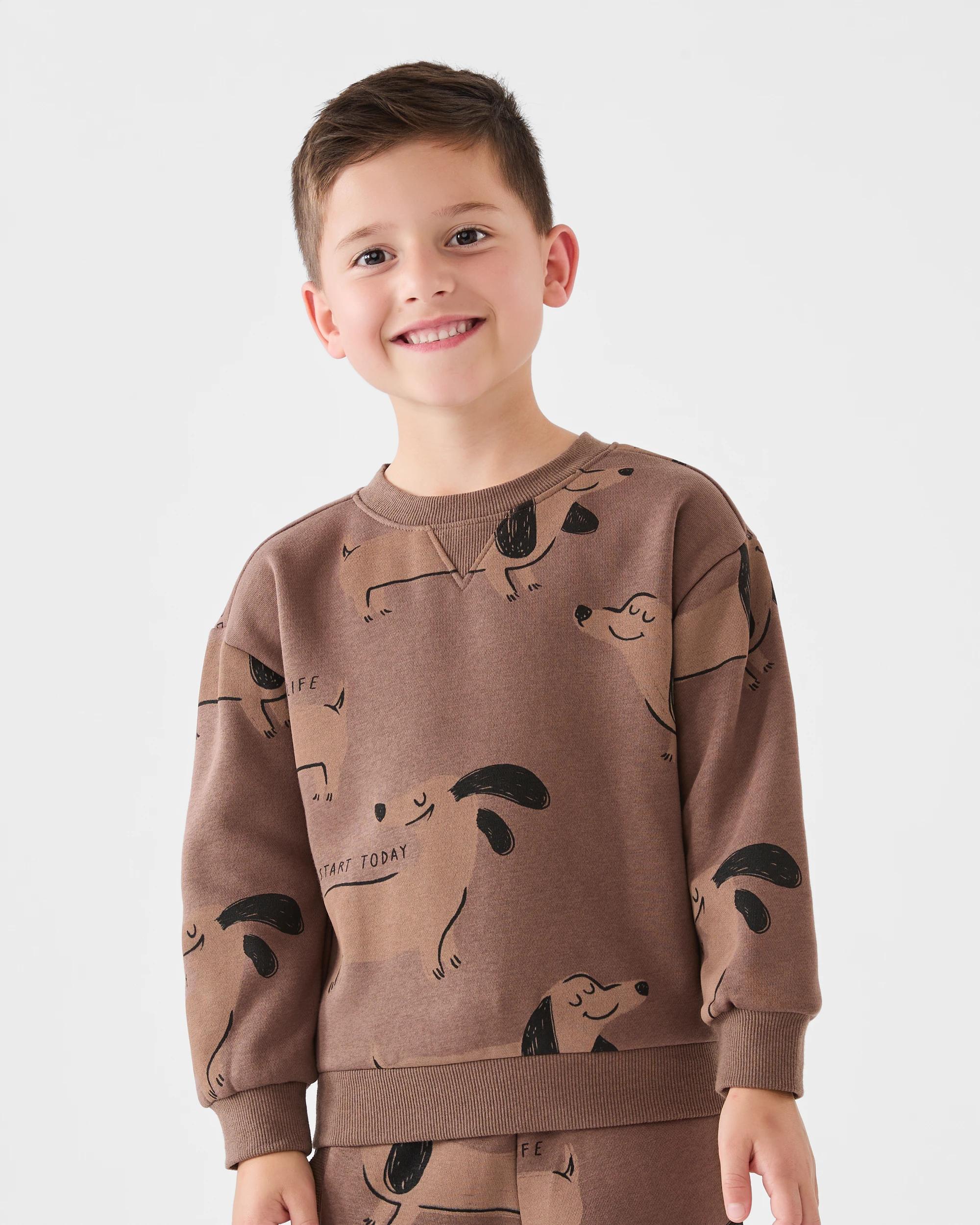 1 All Over Print Crew Neck Sweatshirt Brn Dog, 1 of 5