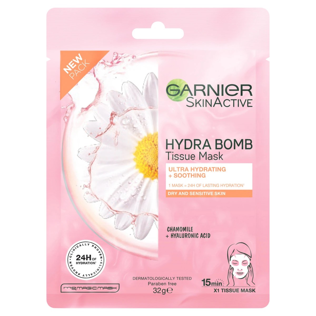 1 Garnier SkinActive Hydra Bomb Tissue Mask 32g - Chamomile & Hyaluronic Acid, 1 of 5