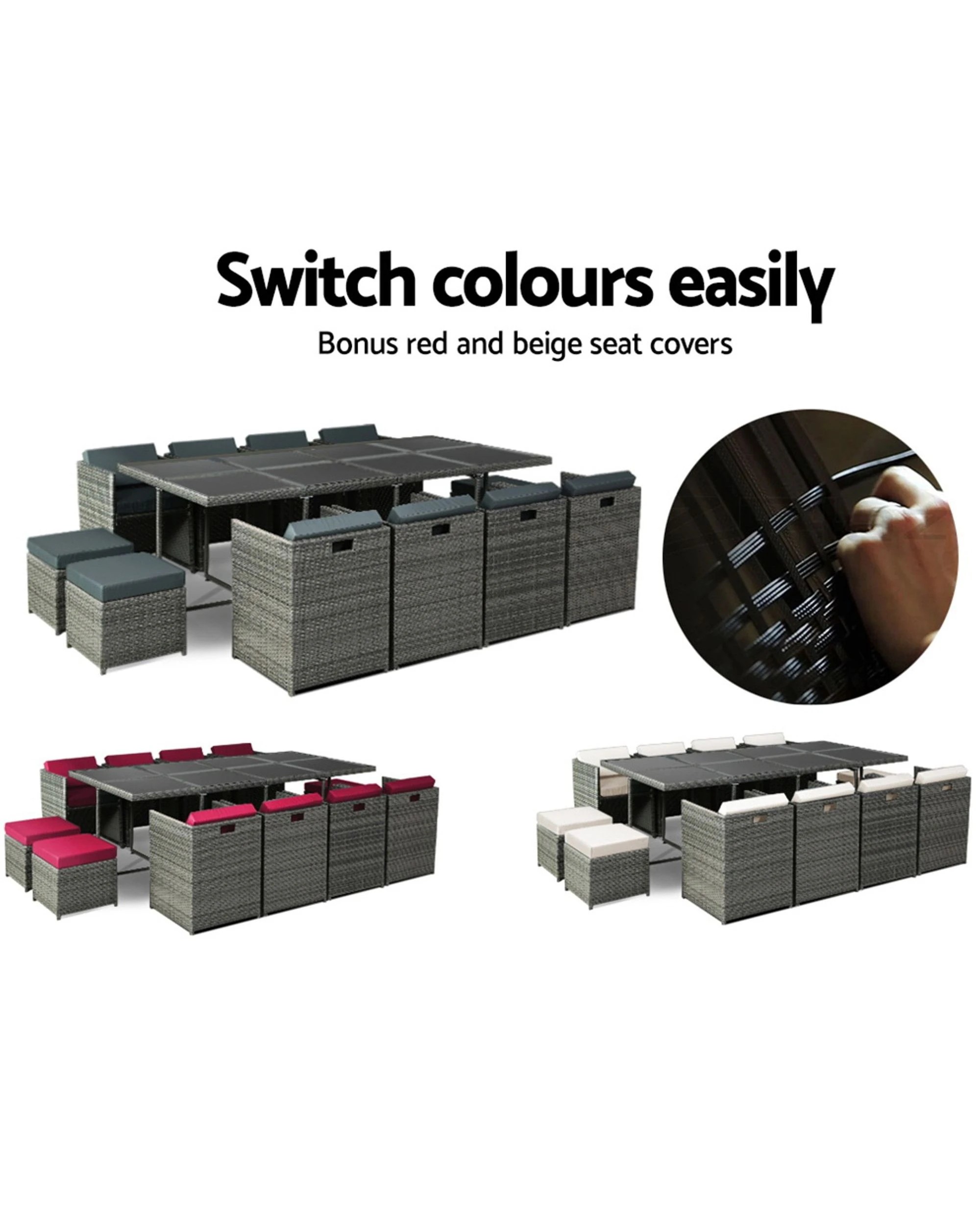 3 Gardeon Outdoor Dining Set 13 Piece Wicker Table Chairs Setting
 - Grey, 3 of 3