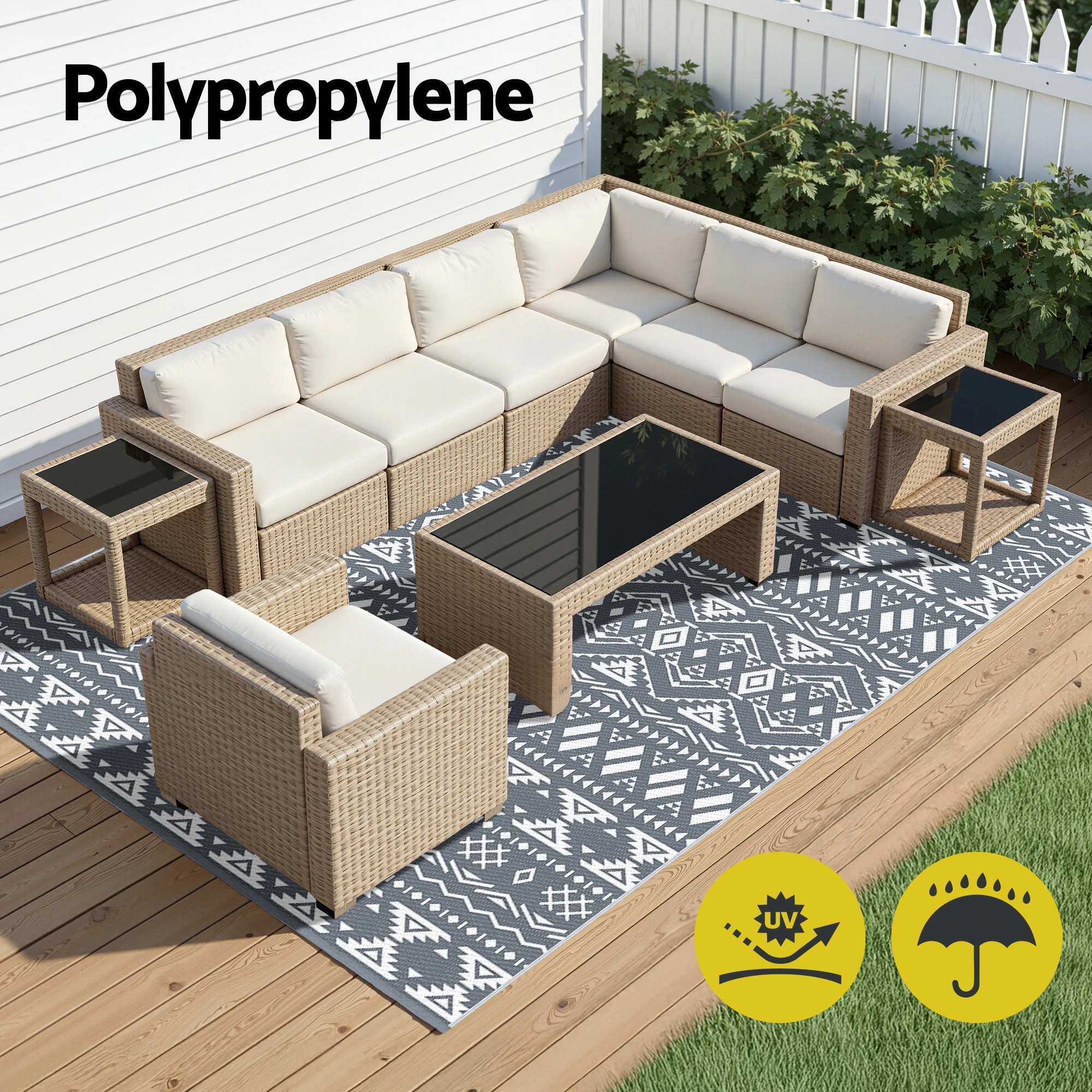 2 Gardeon Outdoor Rugs 274x366cm Large Carpet Reversible Area Mat PP Dual-Sided Patio Rug Bohemian - Grey, 2 of 7