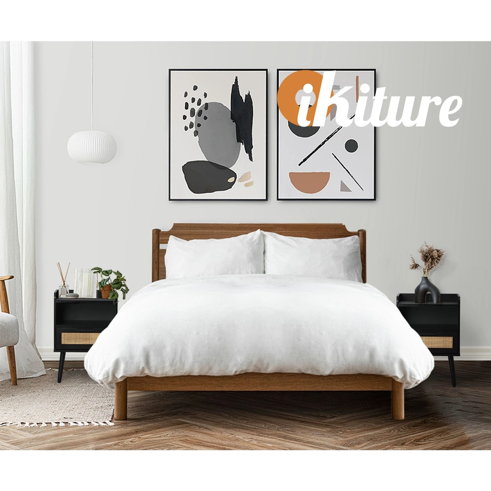 5 Oikiture Bedside Table Drawer Side End Table Nightstand Rattan
 - Black, 5 of 10