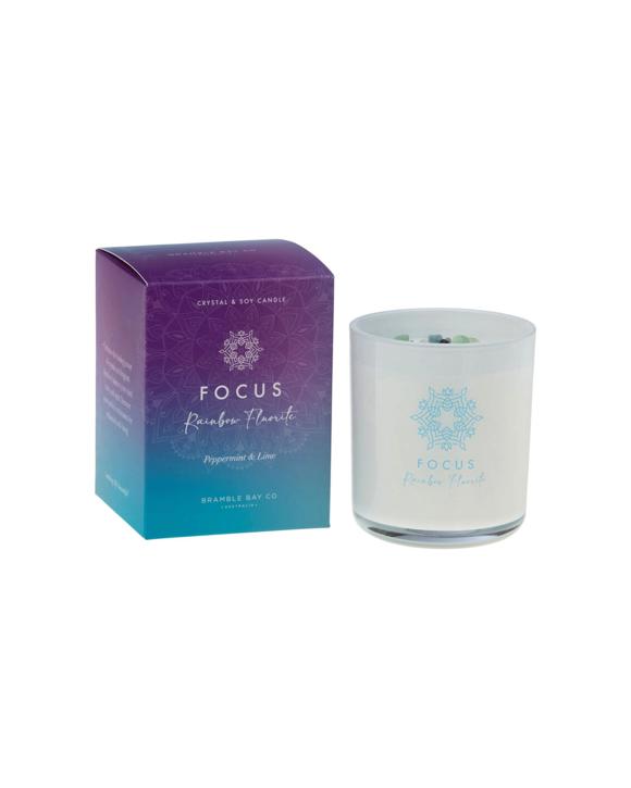 Bramble Bay Crystal Boho Rainbow Fluorite Focus Scented Candle Peppermint & Lime 300g - Clear