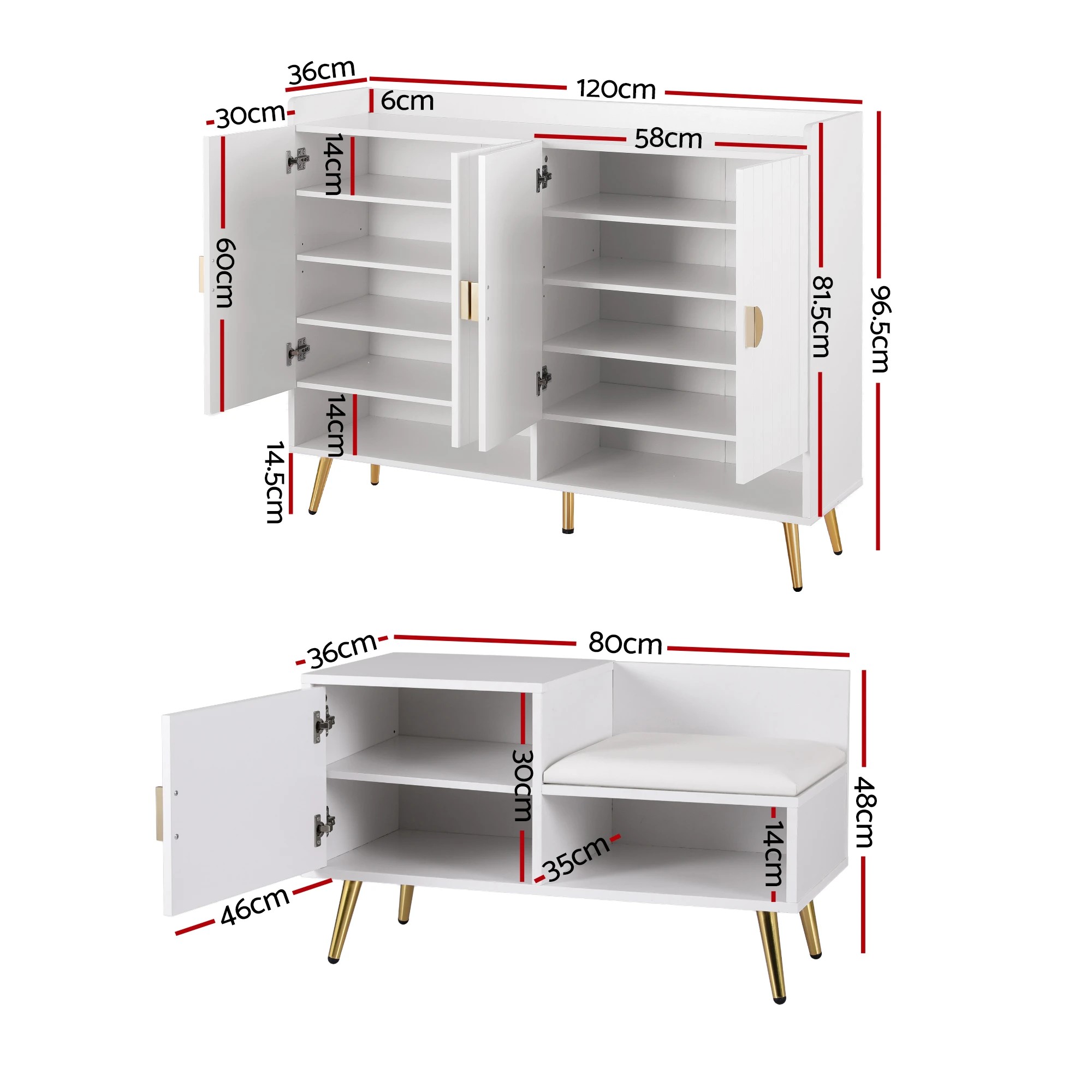 2 Artiss Shoe Cabinet Bench Set Adjustable Shelf Hallway Living Room - White, 2 of 7