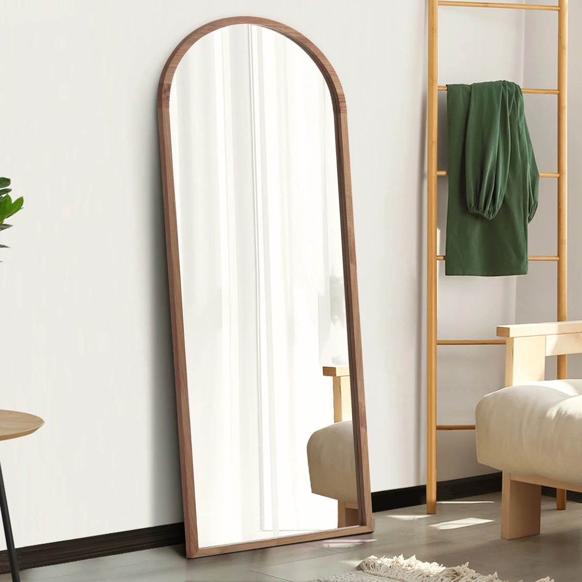 4 Oikiture Wooden Full Length Mirror 166x60cm Arched Dressing Floor Mirrors
 - Brown, 4 of 10